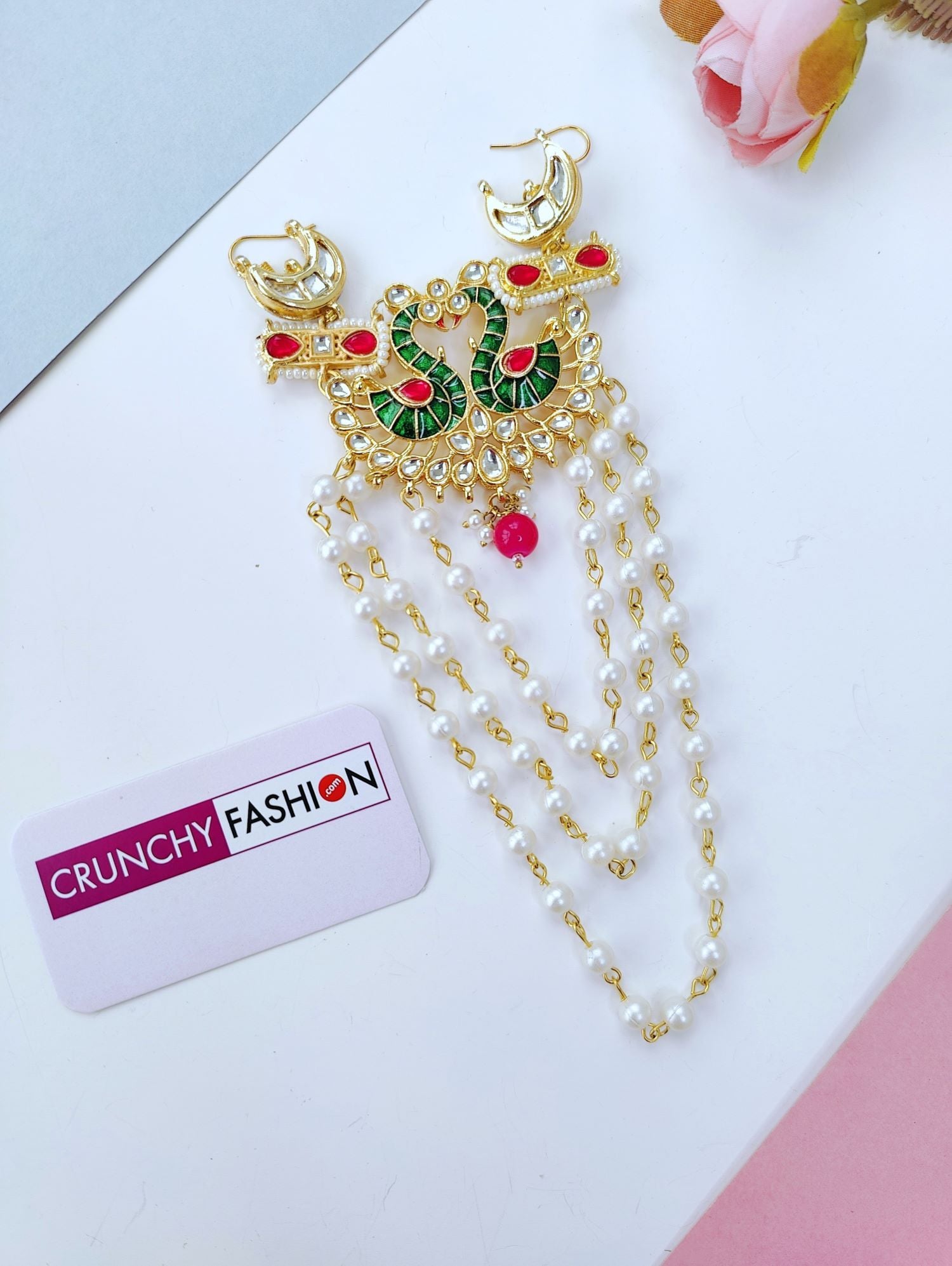 Green Peacock Kundan Hair Accessory for Weddings
