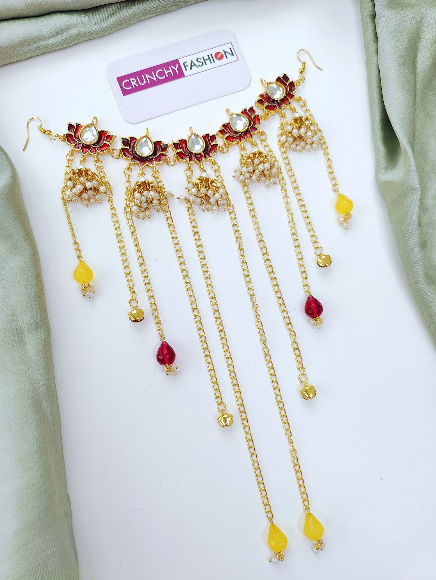 Maroon Lotus Kundan Hair Accessory with Pearls