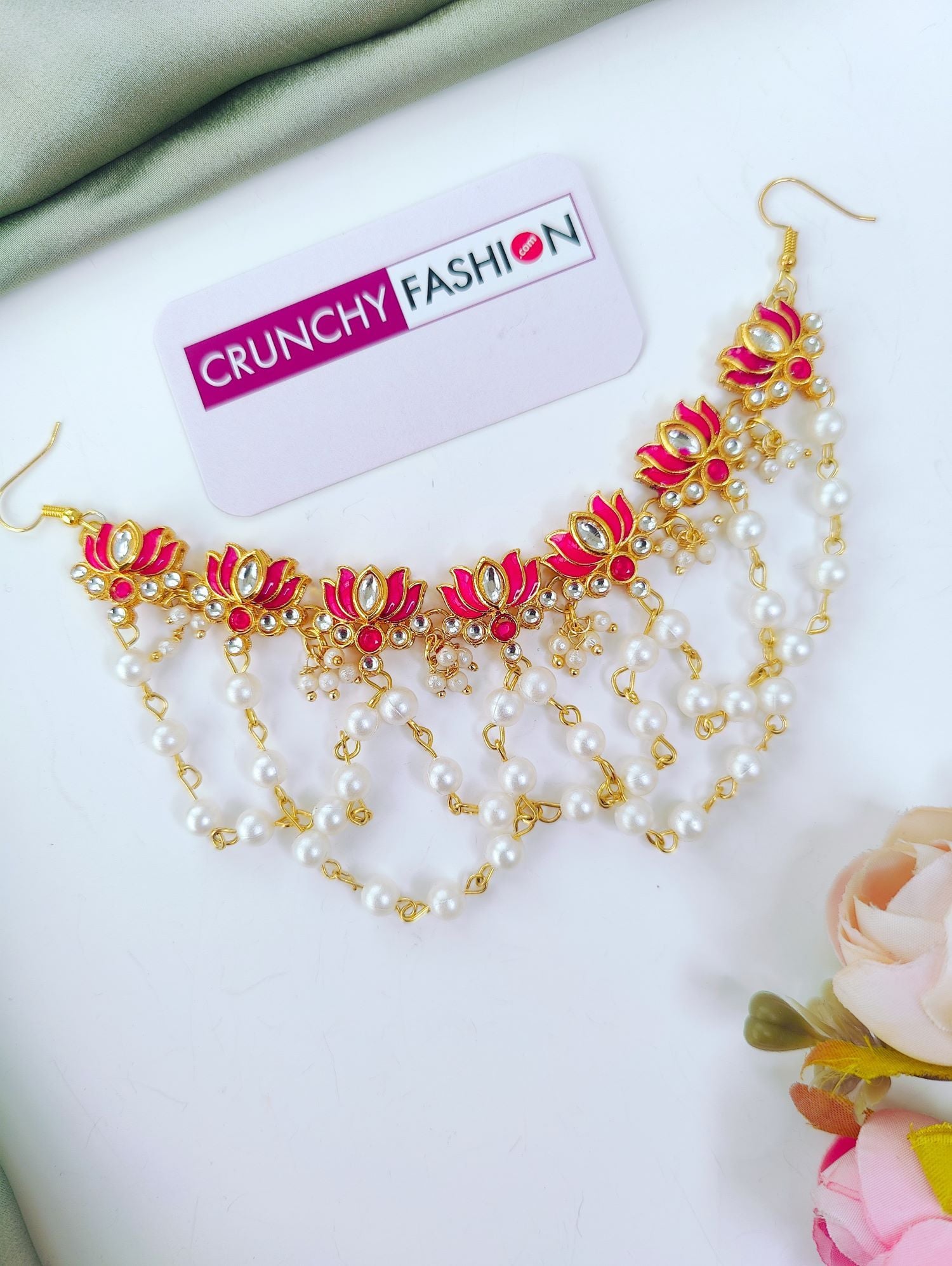 Pink Lotus Kundan Hair Accessory for Weddings