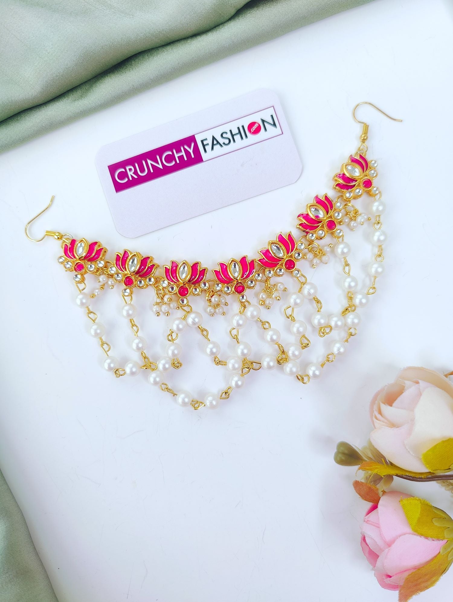 Pink Lotus Kundan Hair Accessory for Weddings