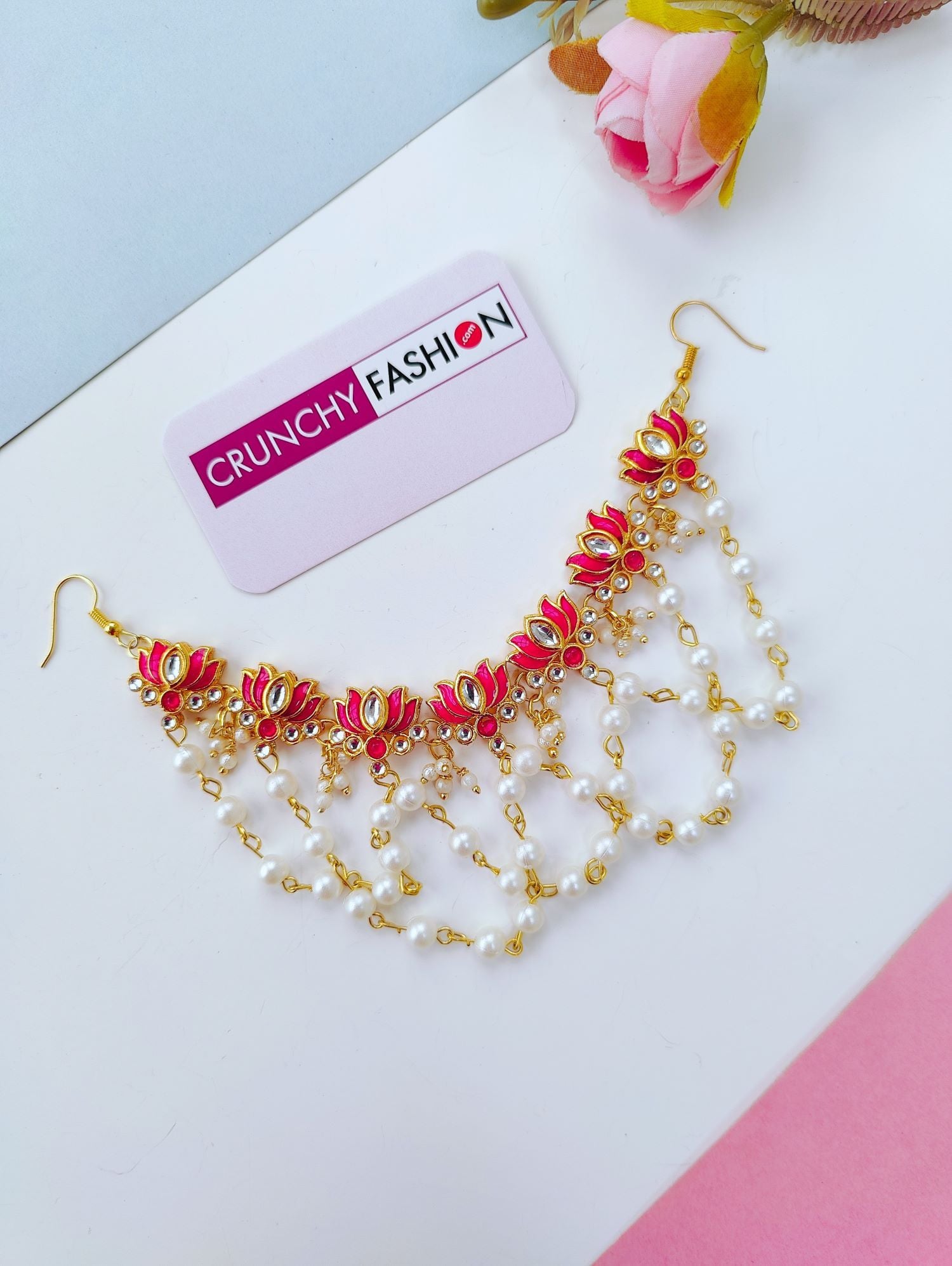 Pink Lotus Kundan Hair Accessory for Weddings