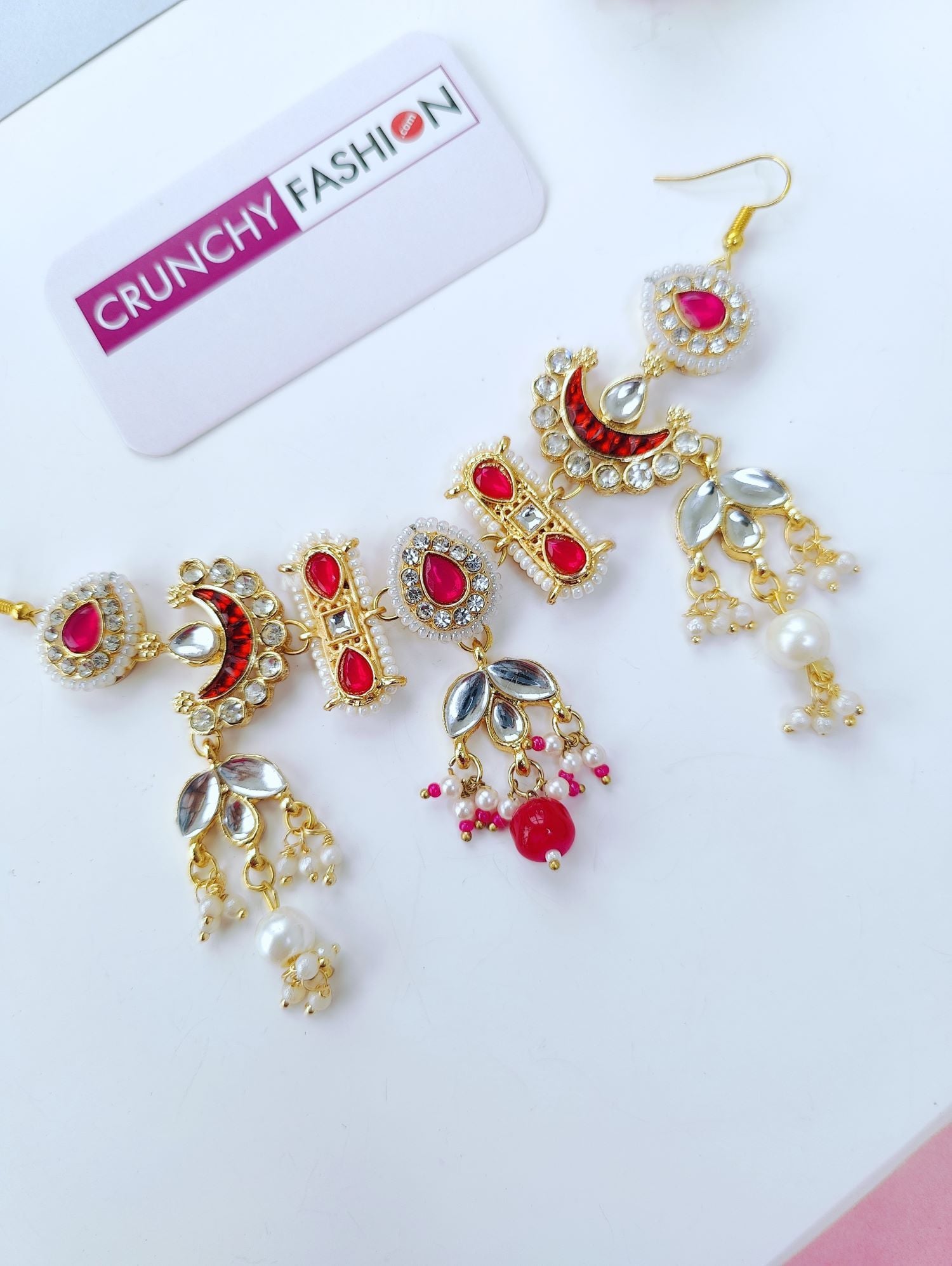 Maroon Pink Kundan Pearl Bridal Hair Accessory