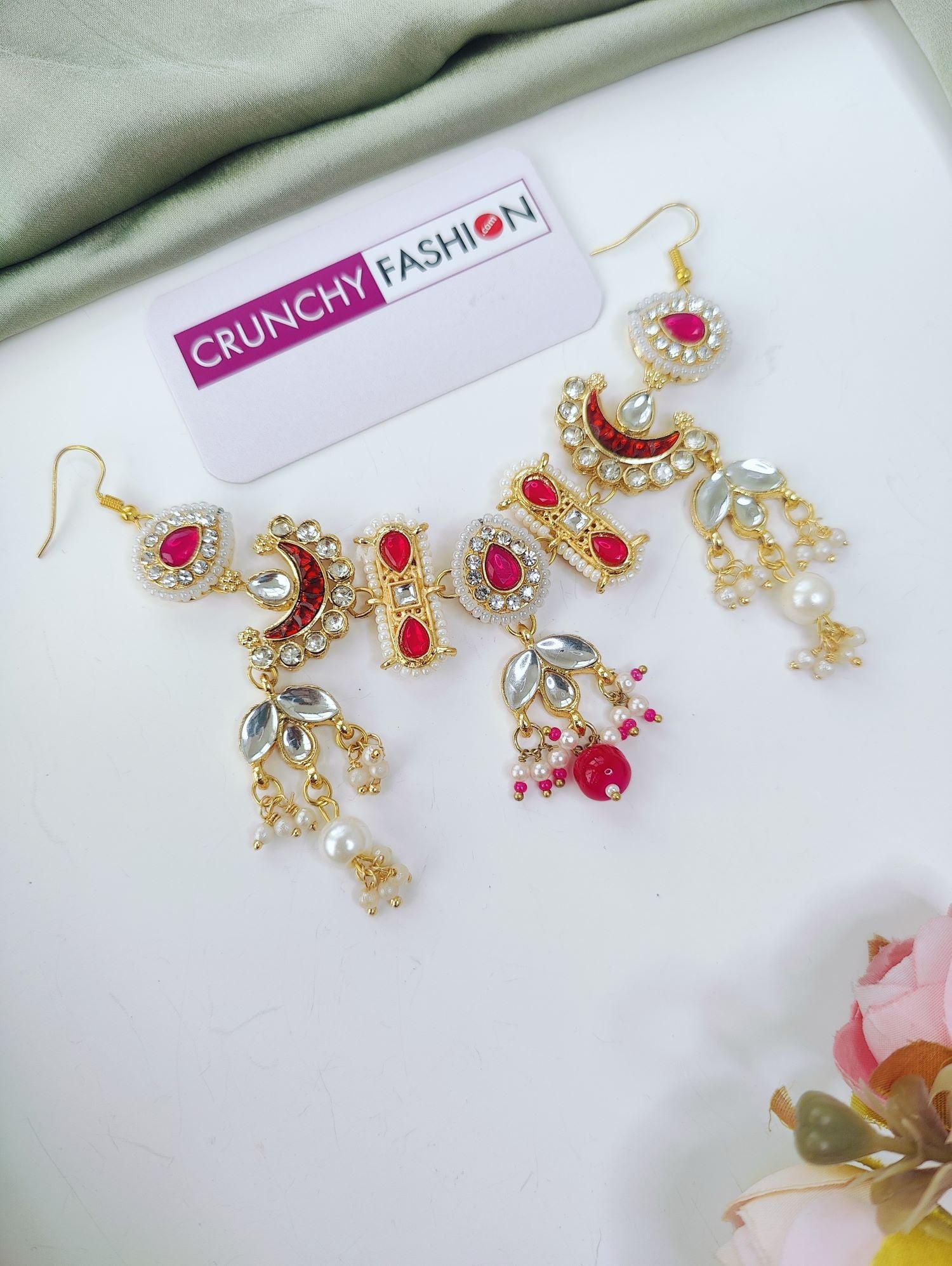 Maroon Pink Kundan Pearl Bridal Hair Accessory
