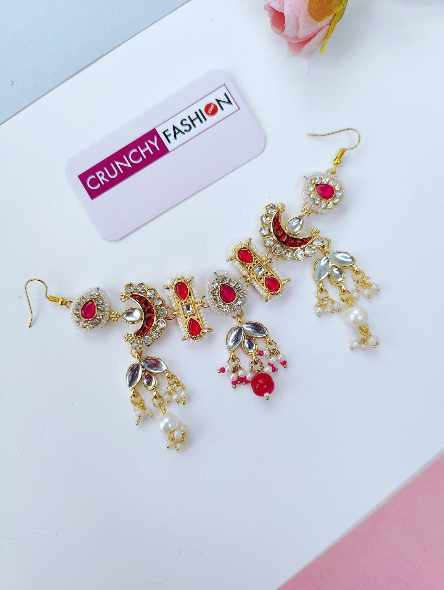 Maroon Pink Kundan Pearl Bridal Hair Accessory