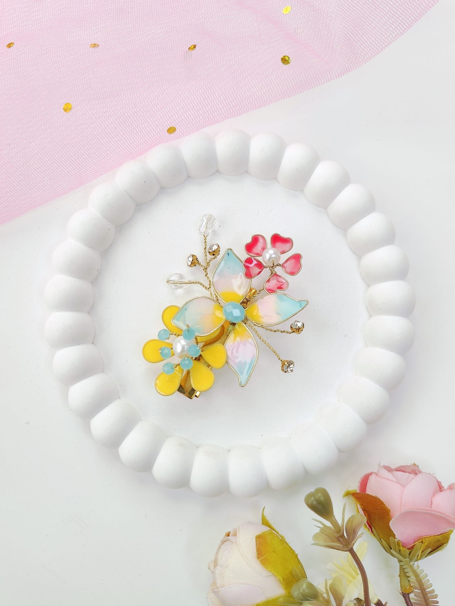 Multicolor Floral Resin Handmade Hair Clip