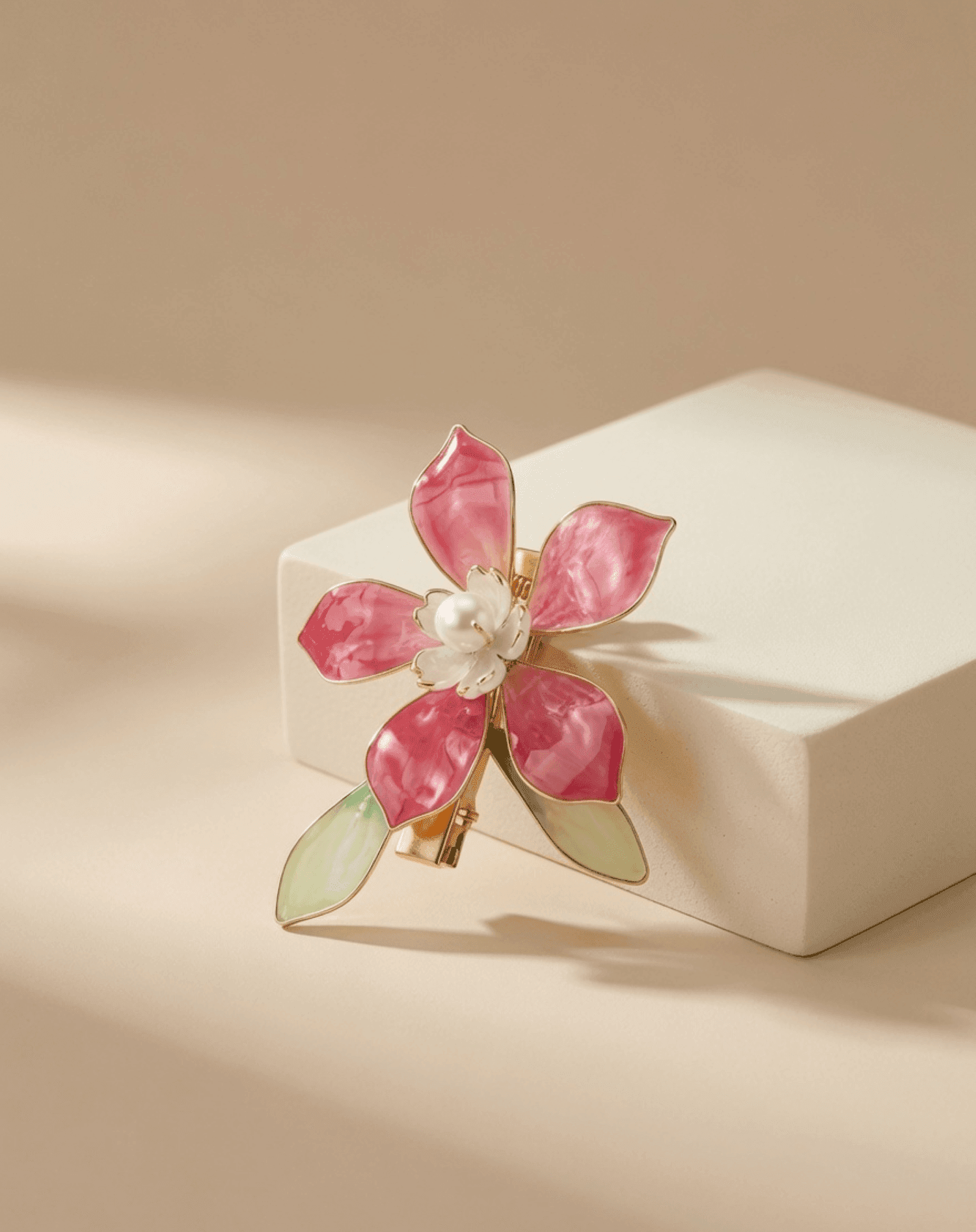 Pink & Green Floral Resin Hair Clip Jewelry