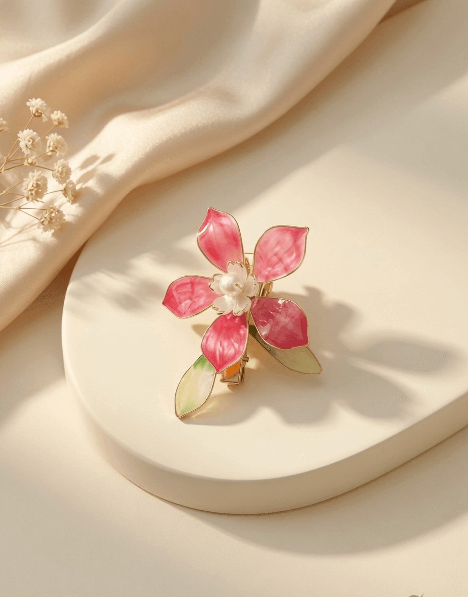 Pink & Green Floral Resin Hair Clip Jewelry
