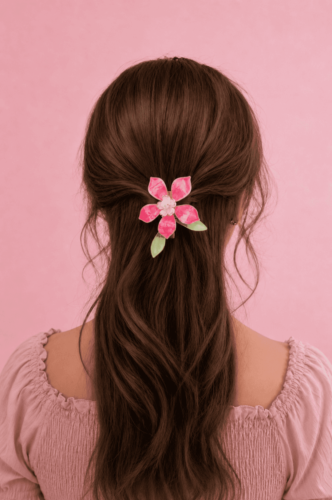 Pink & Green Floral Resin Hair Clip Jewelry
