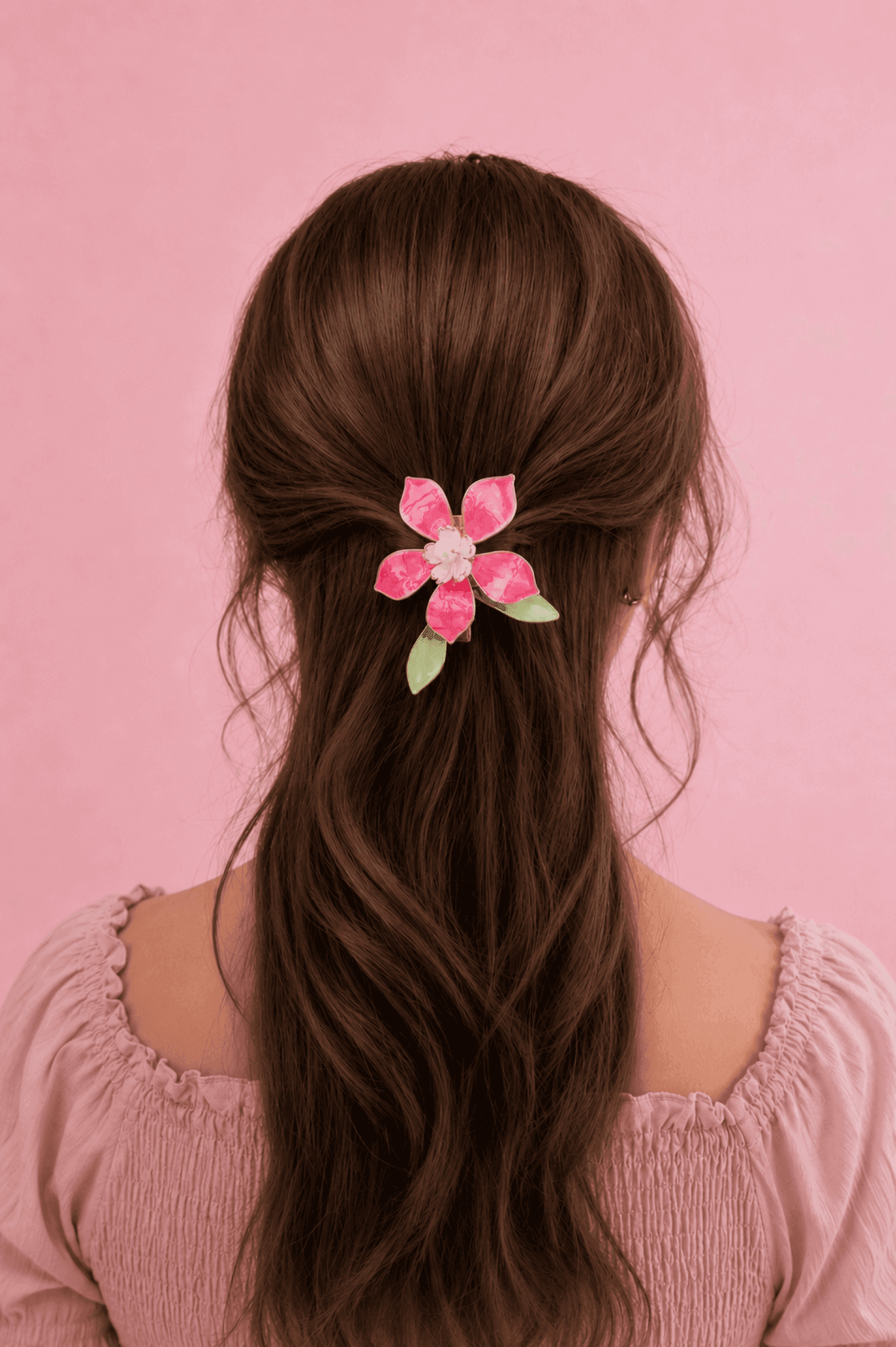 Pink & Green Floral Resin Hair Clip Jewelry