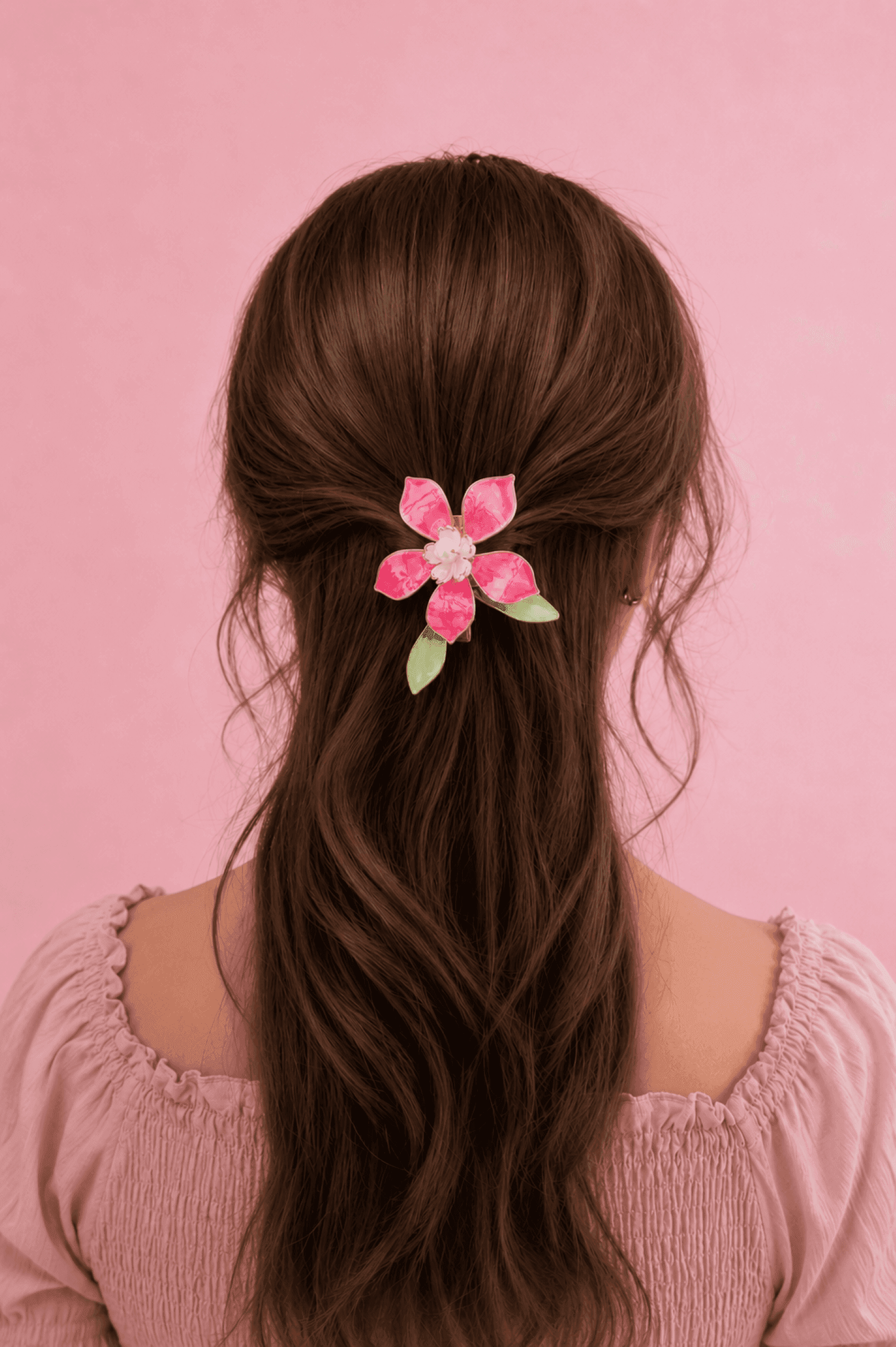 Pink & Green Floral Resin Hair Clip Jewelry