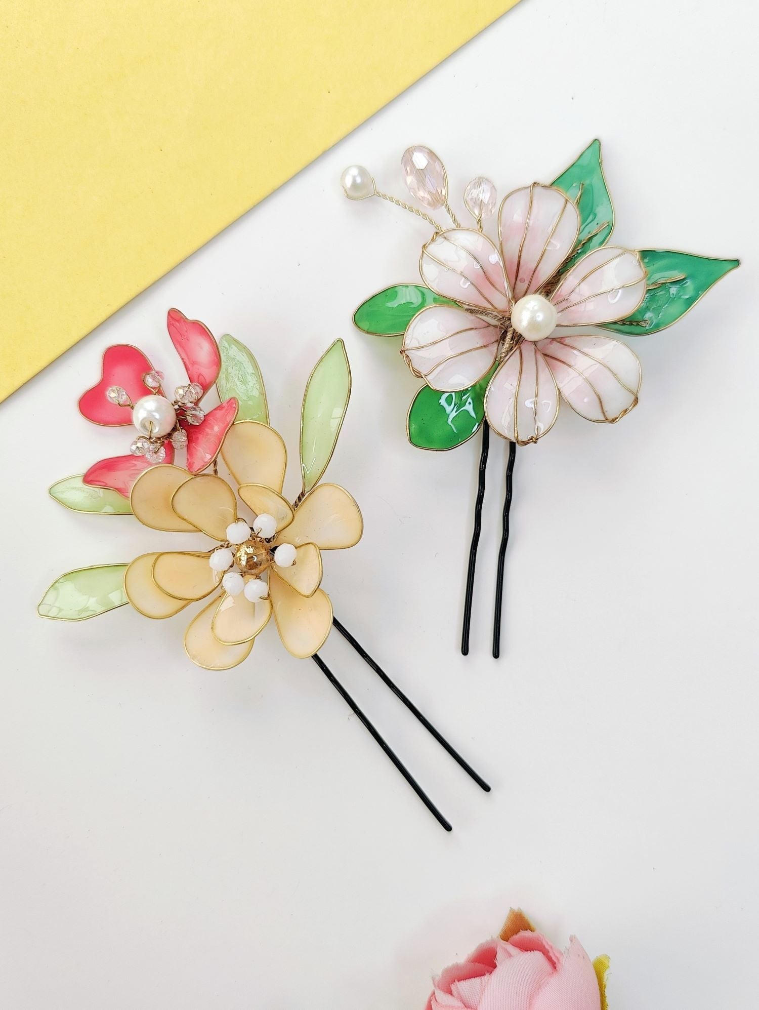 Multicolor Floral Resin Hair Clip & Pin Set