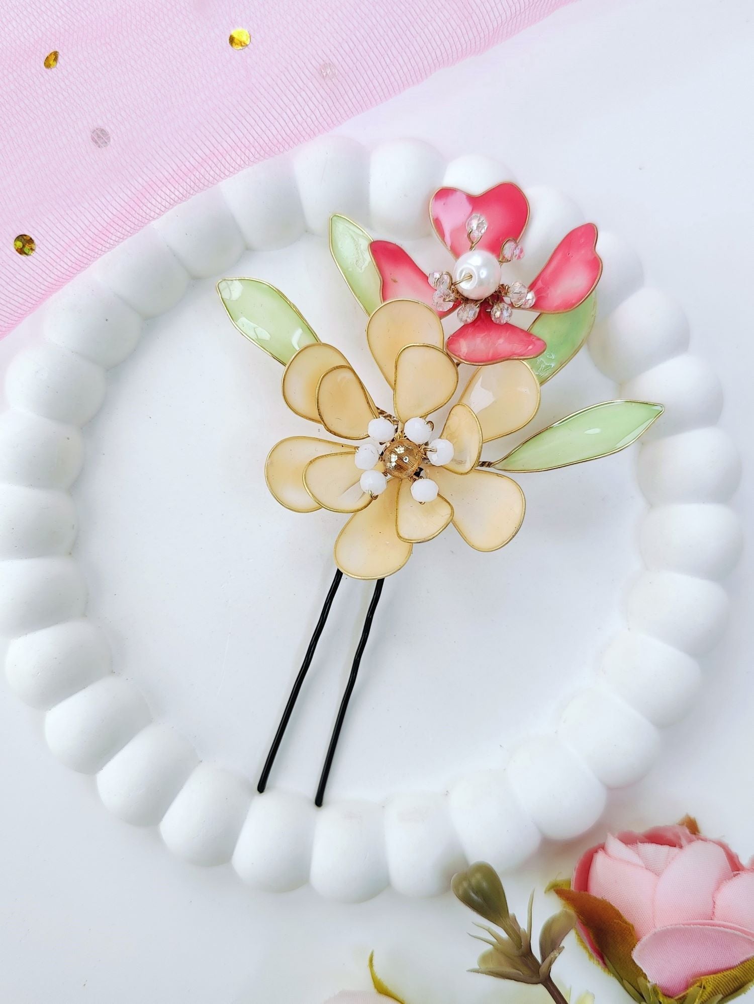 Multicolor Floral Resin Hair Clip & Pin Set