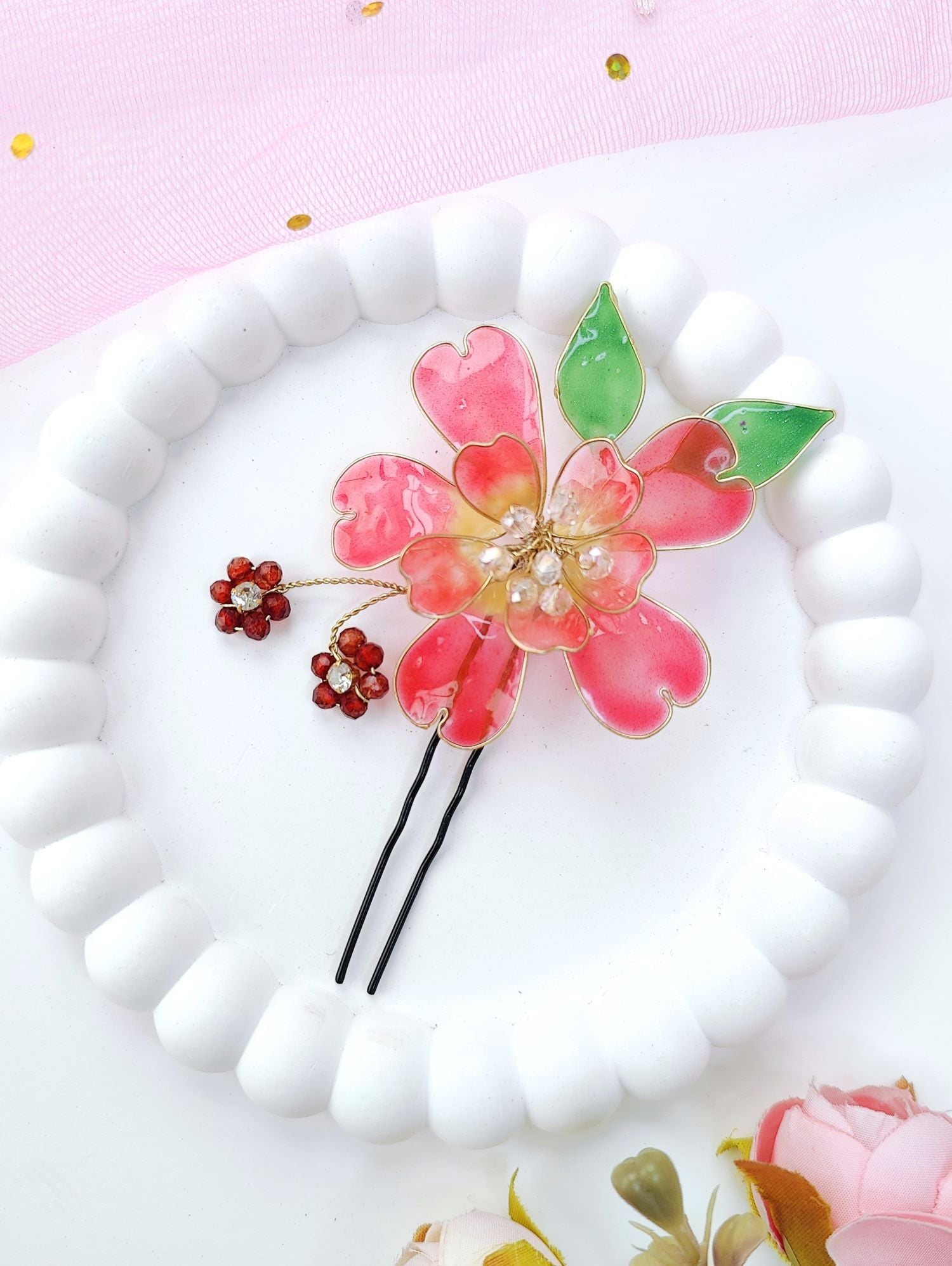 Multicolor Floral Resin Hair Clip & Pin Set