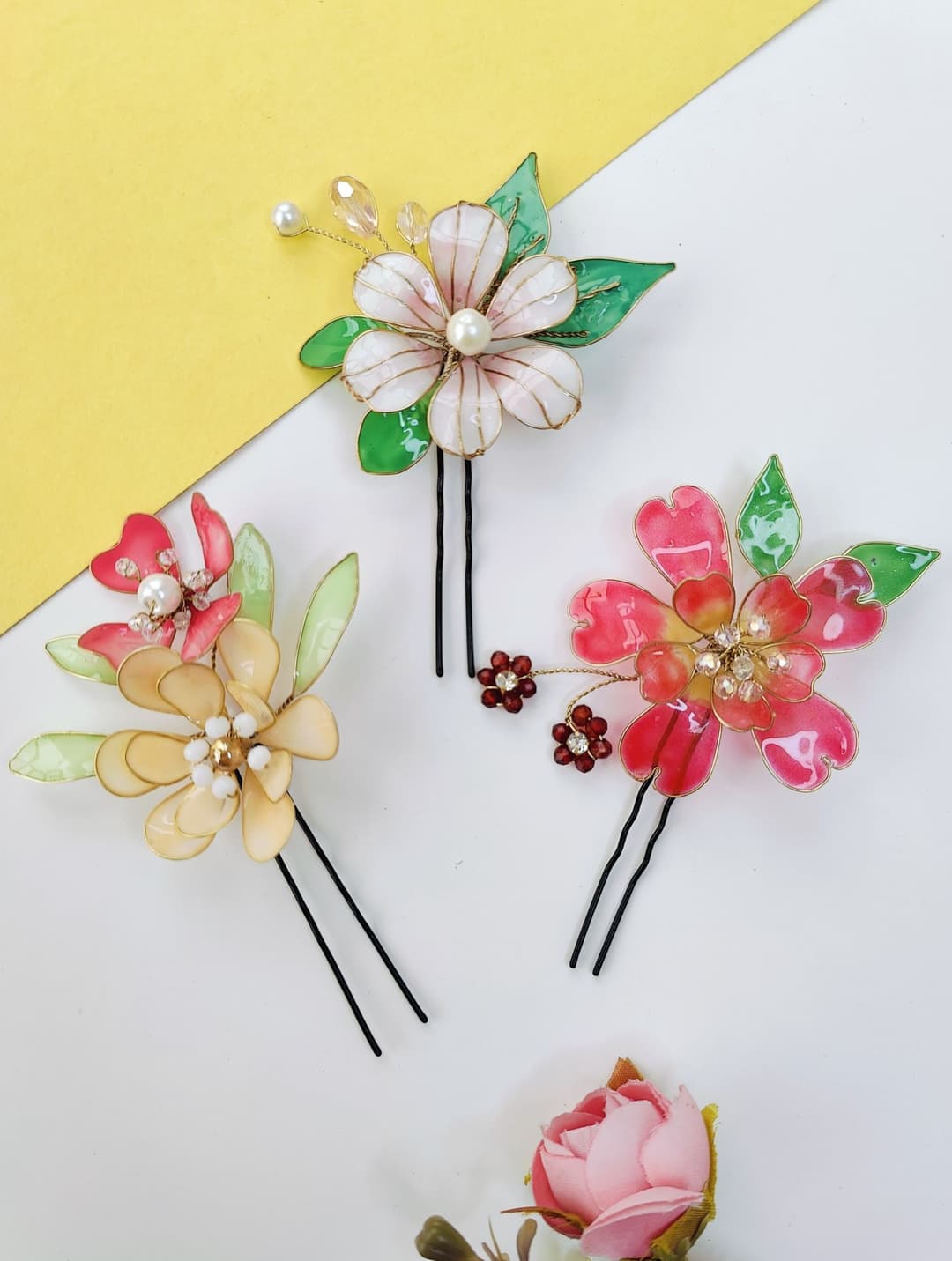 Multicolor Floral Resin Hair Clip & Pin Set