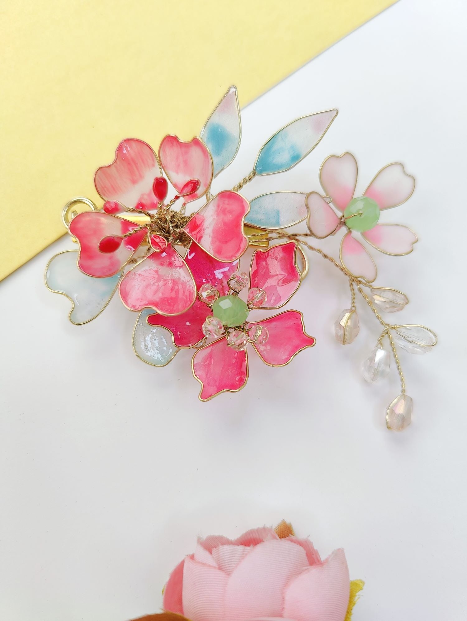 Handmade Pink Resin Floral Hair Accessory