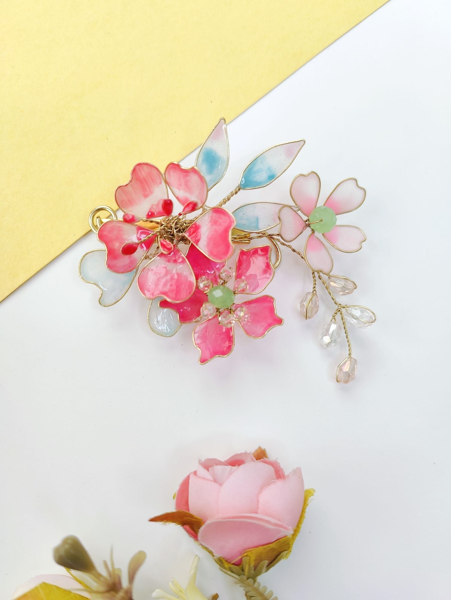 Handmade Pink Resin Floral Hair Accessory