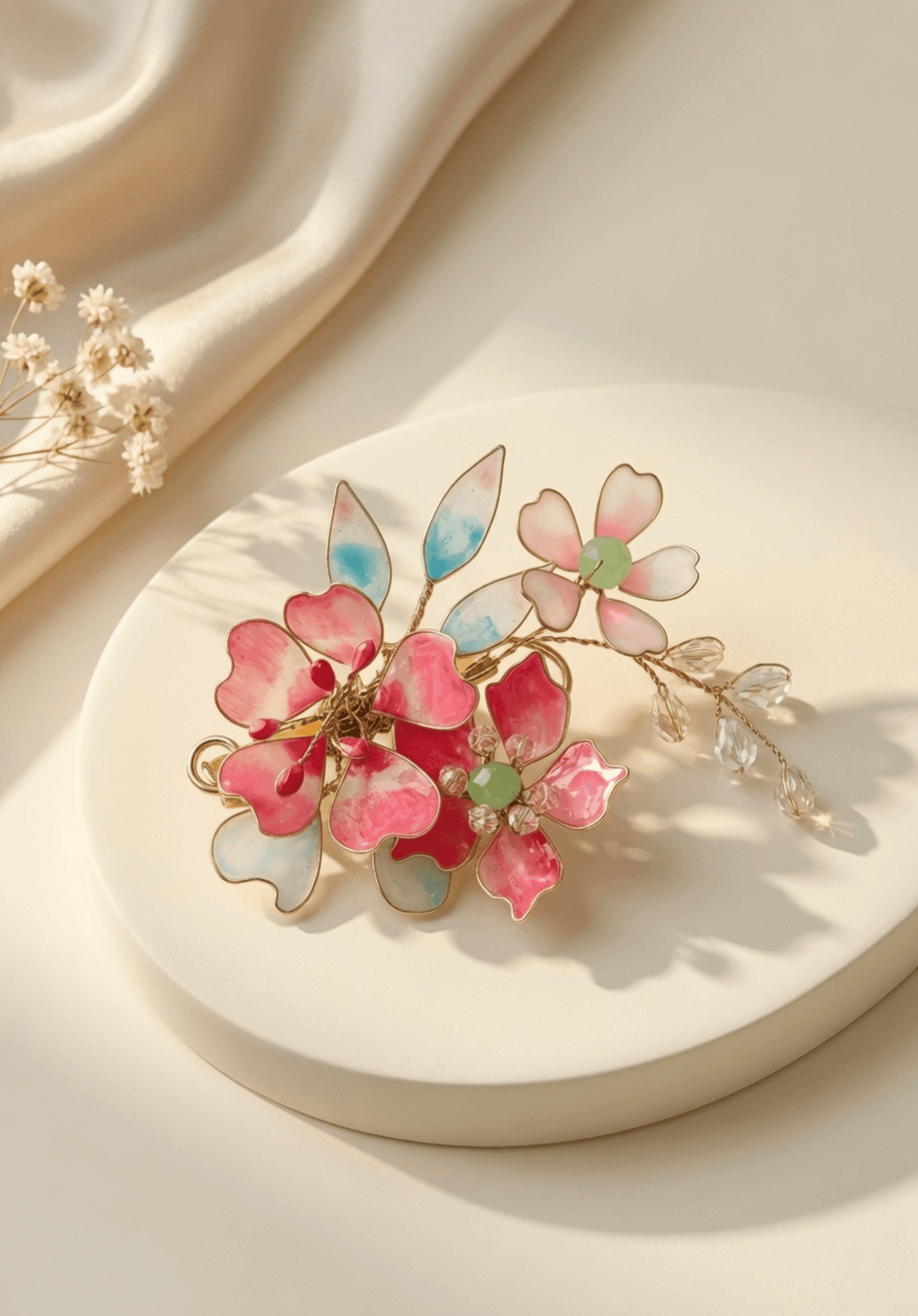 Handmade Pink Resin Floral Hair Accessory