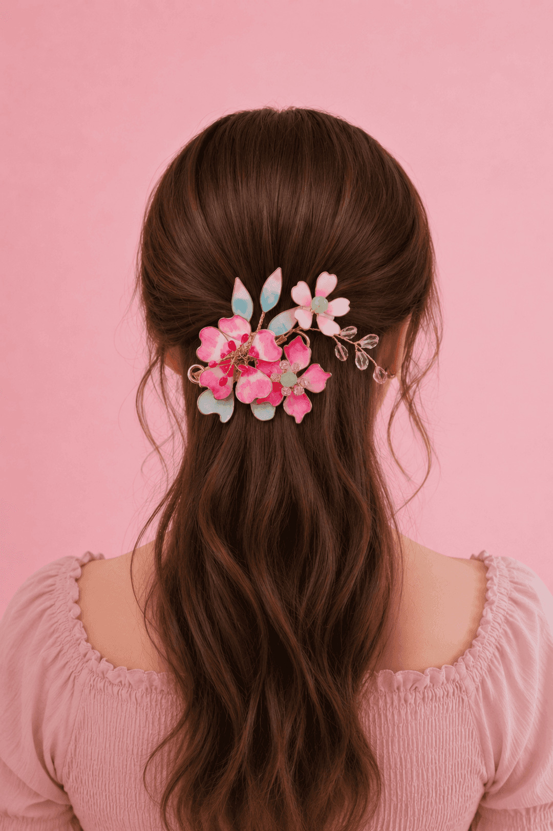 Handmade Pink Resin Floral Hair Accessory