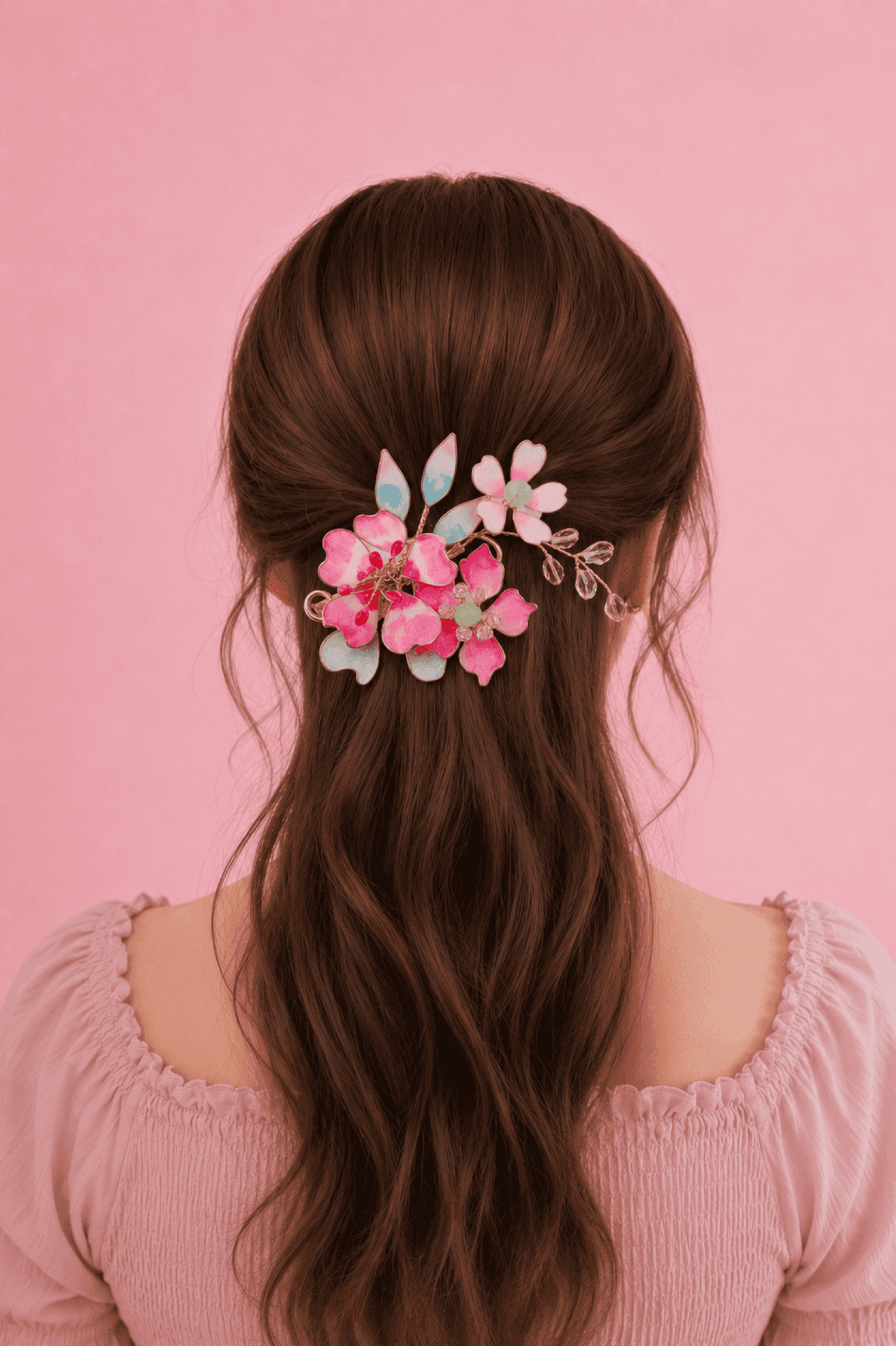 Handmade Pink Resin Floral Hair Accessory