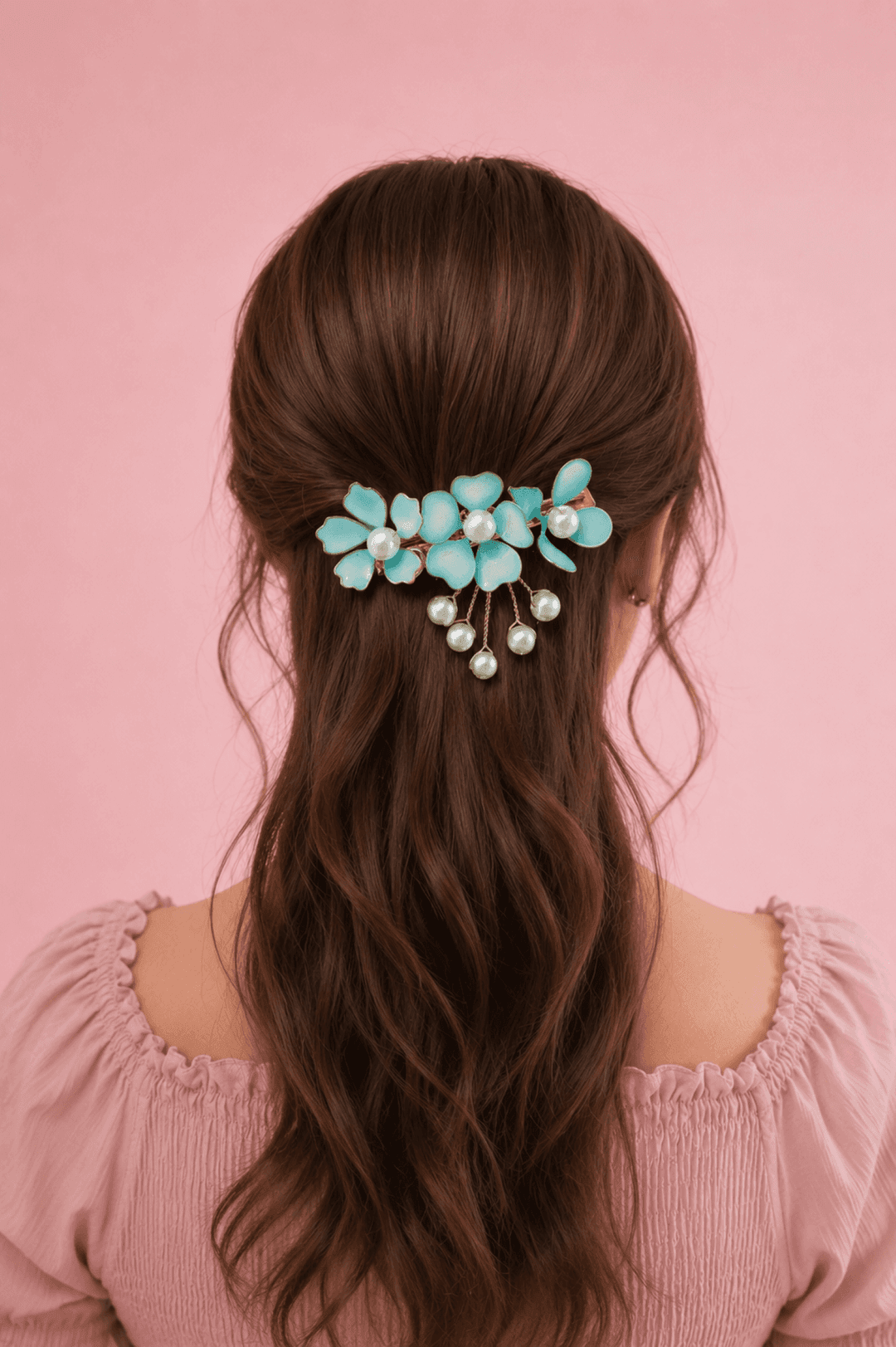 Skyblue Floral Resin Hair Clip – Lightweight Handmade