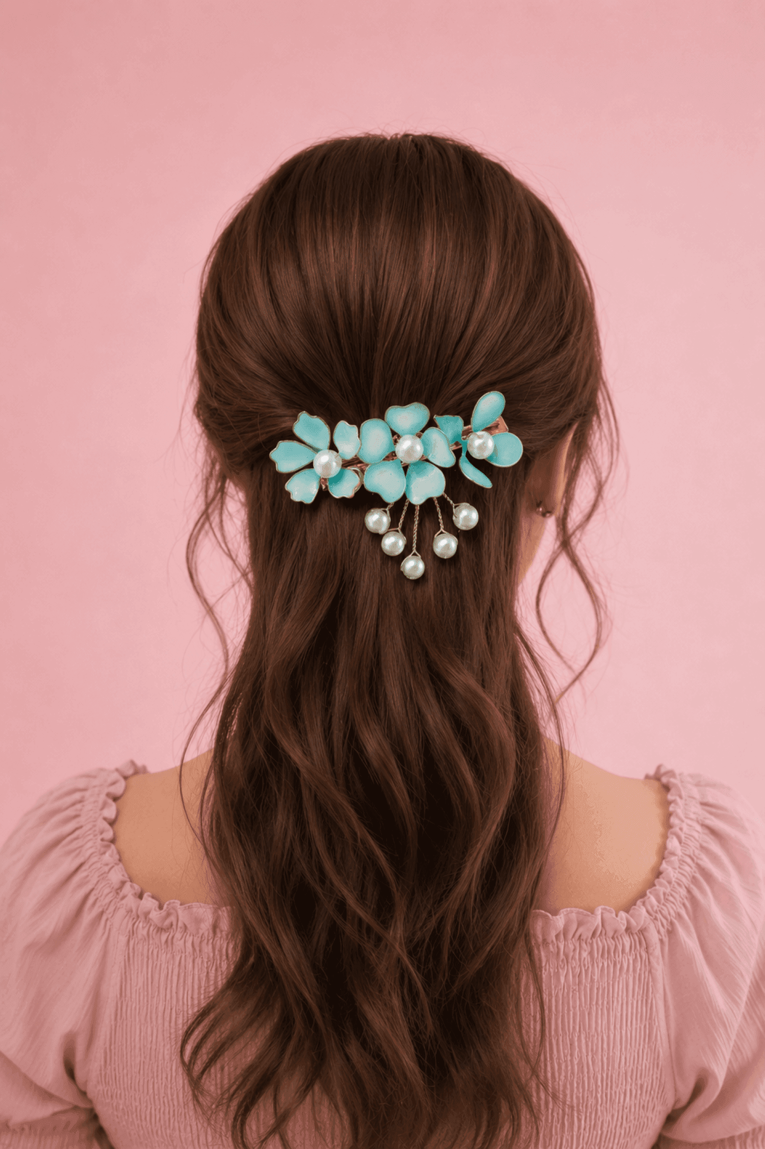 Skyblue Floral Resin Hair Clip – Lightweight Handmade