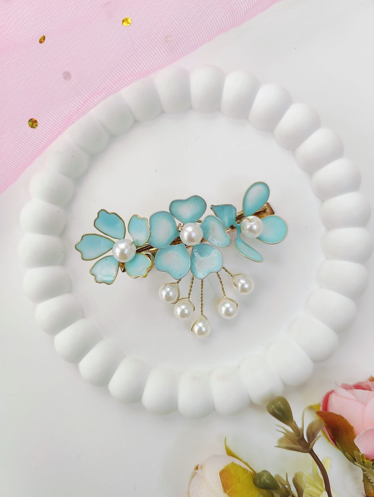 Skyblue Floral Resin Hair Clip – Lightweight Handmade