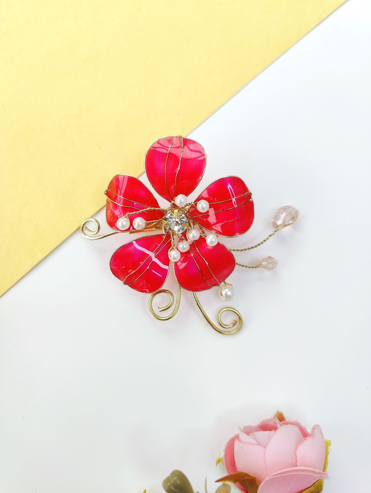 Bright Pink Floral Resin Hair Pins for Weddings