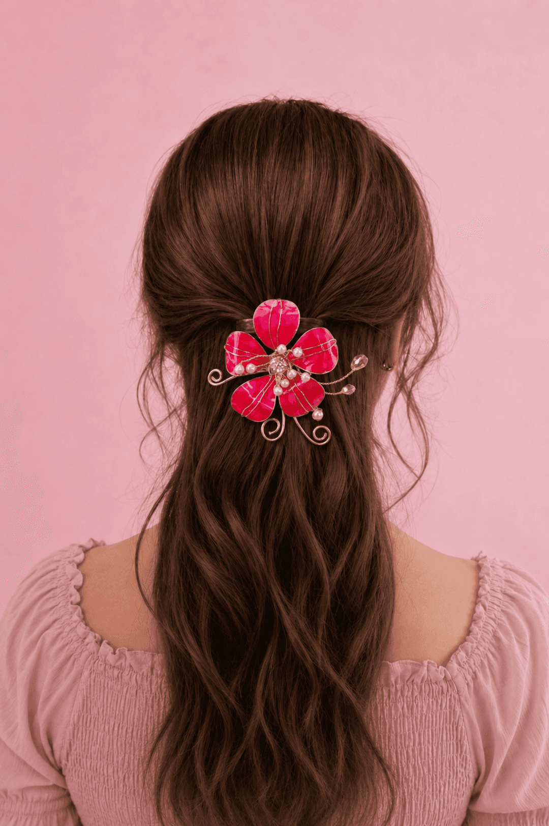 Bright Pink Floral Resin Hair Pins for Weddings