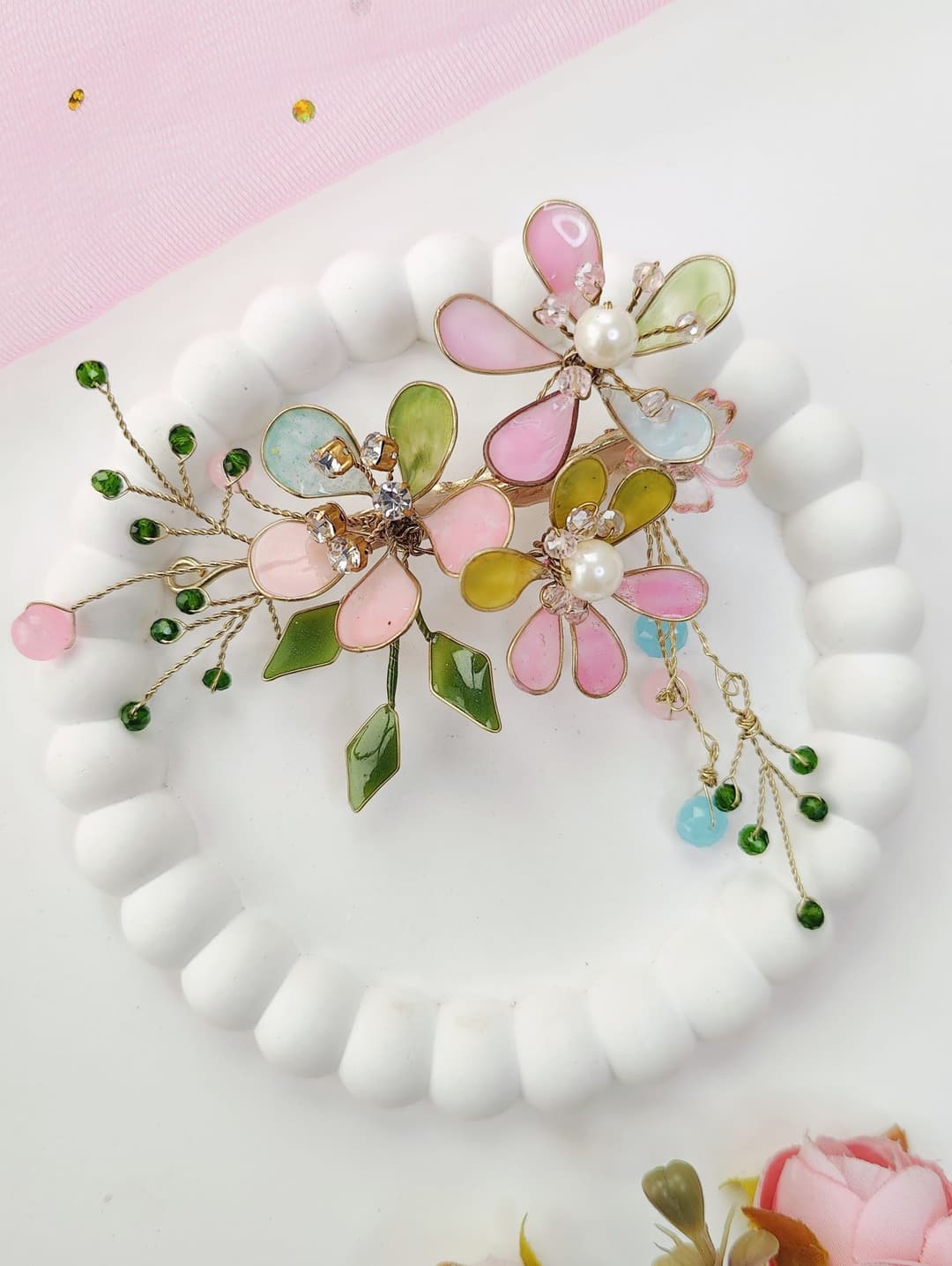 Handmade Multicolor Resin Floral Hair Clip