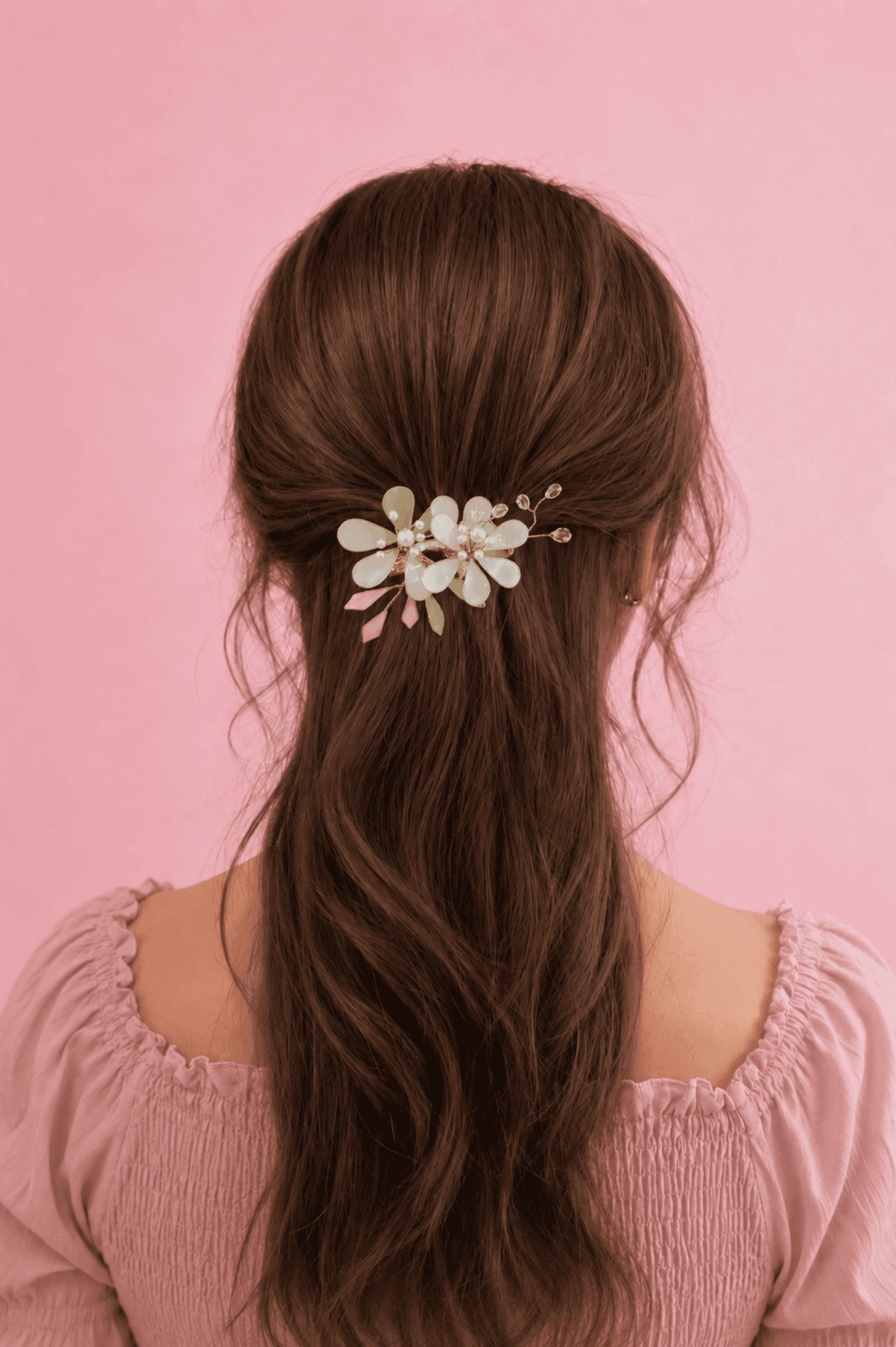 Handmade White & Green Floral Resin Hair Clip