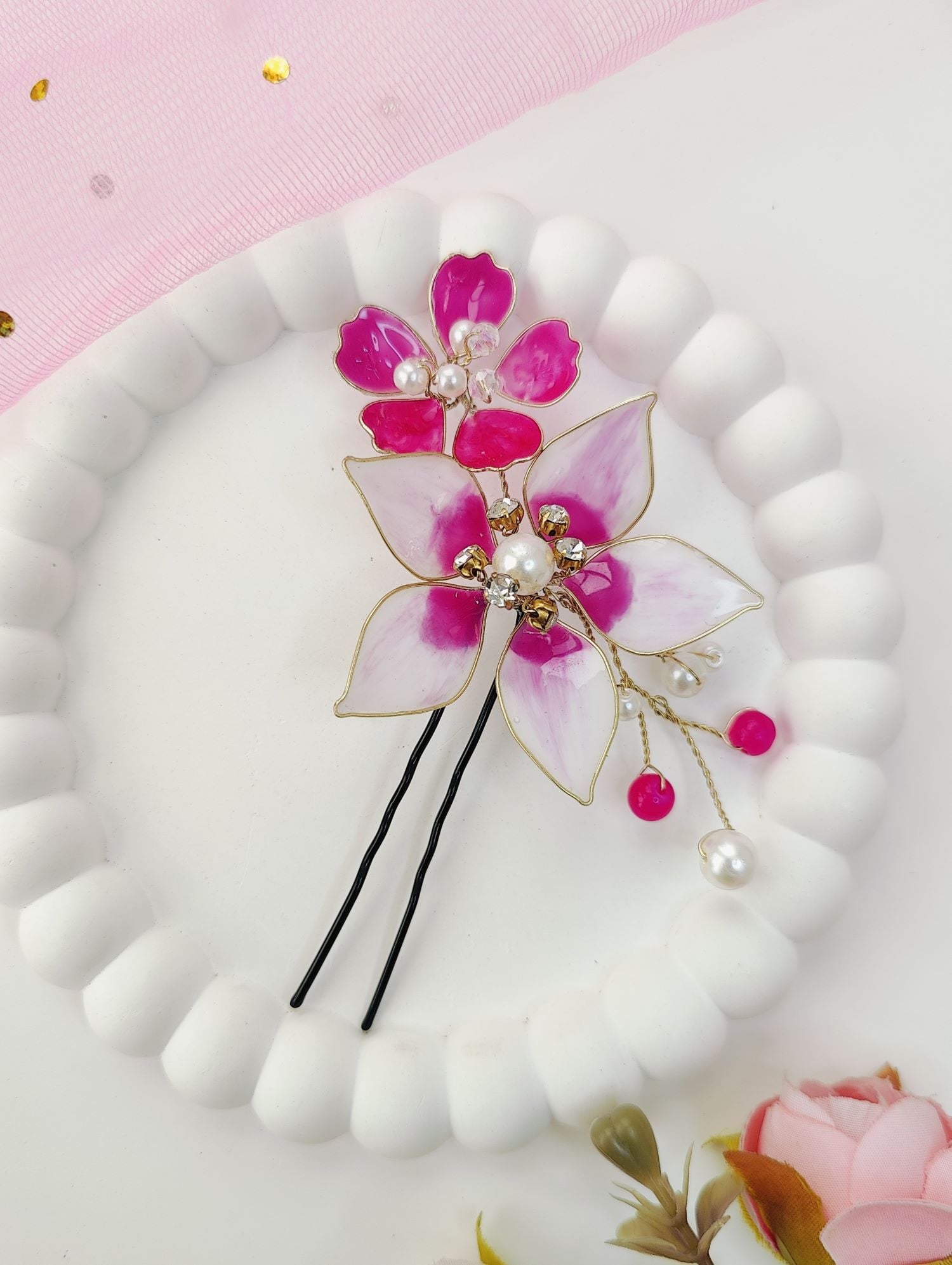 Handmade Purple Resin Floral Hair Pins Set of Two
