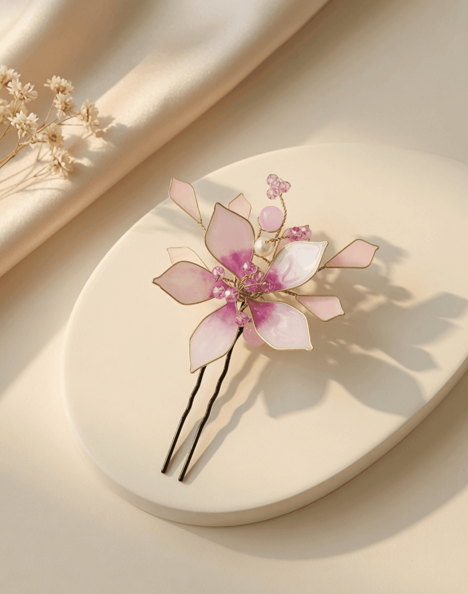 Handmade Purple Resin Floral Hair Pins Set of Two