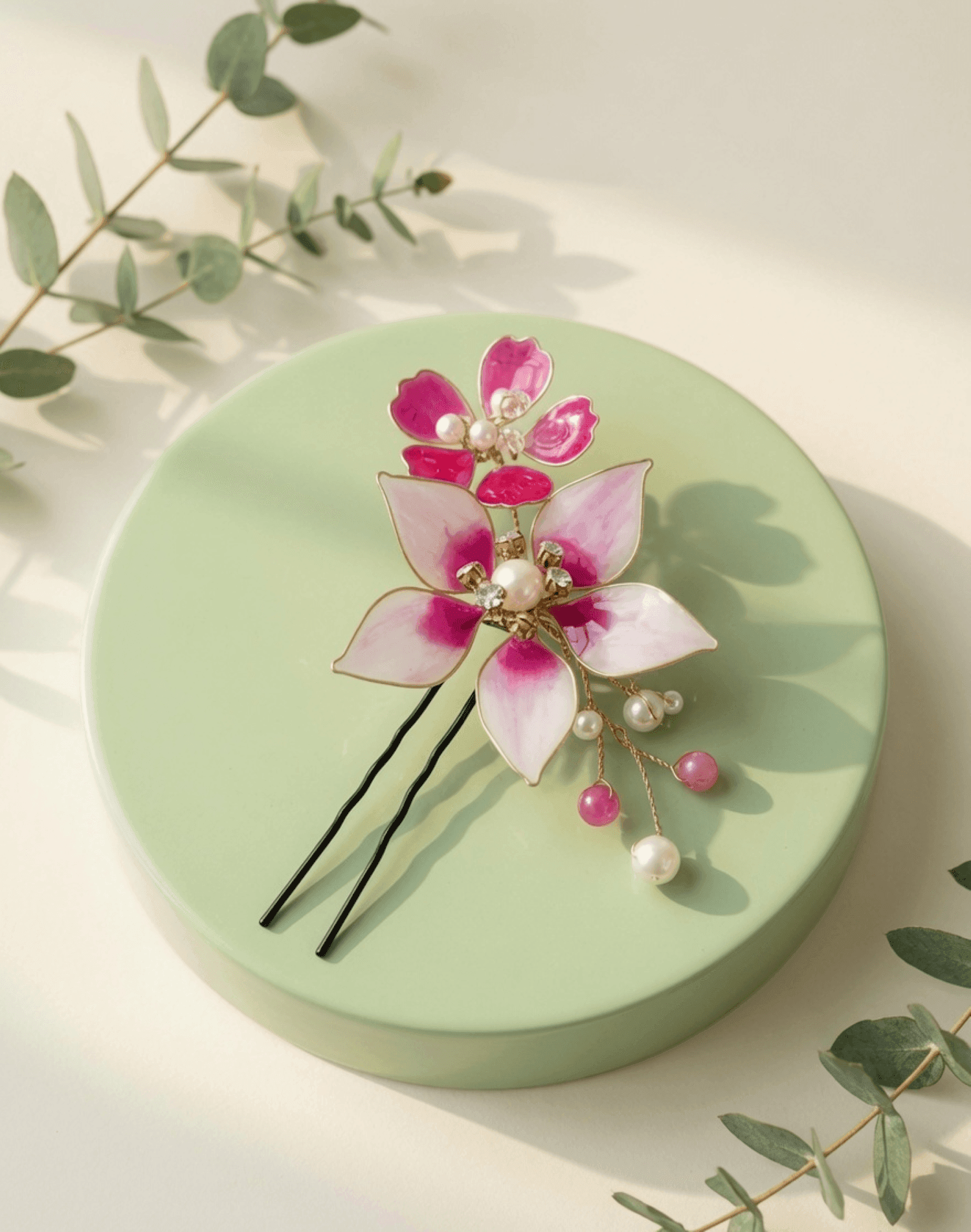 Handmade Purple Resin Floral Hair Pins Set of Two