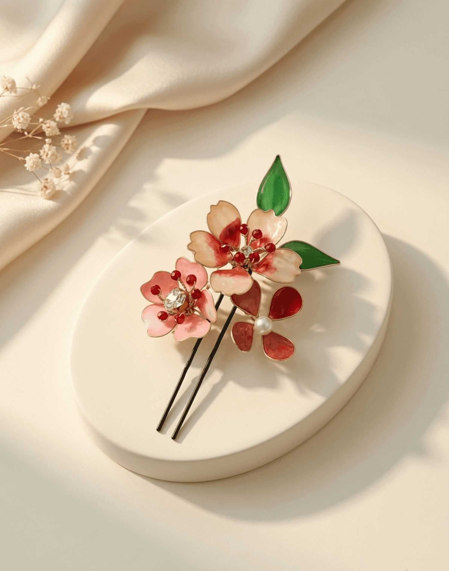 Handmade Brown & White Floral Resin Hair Pins Set