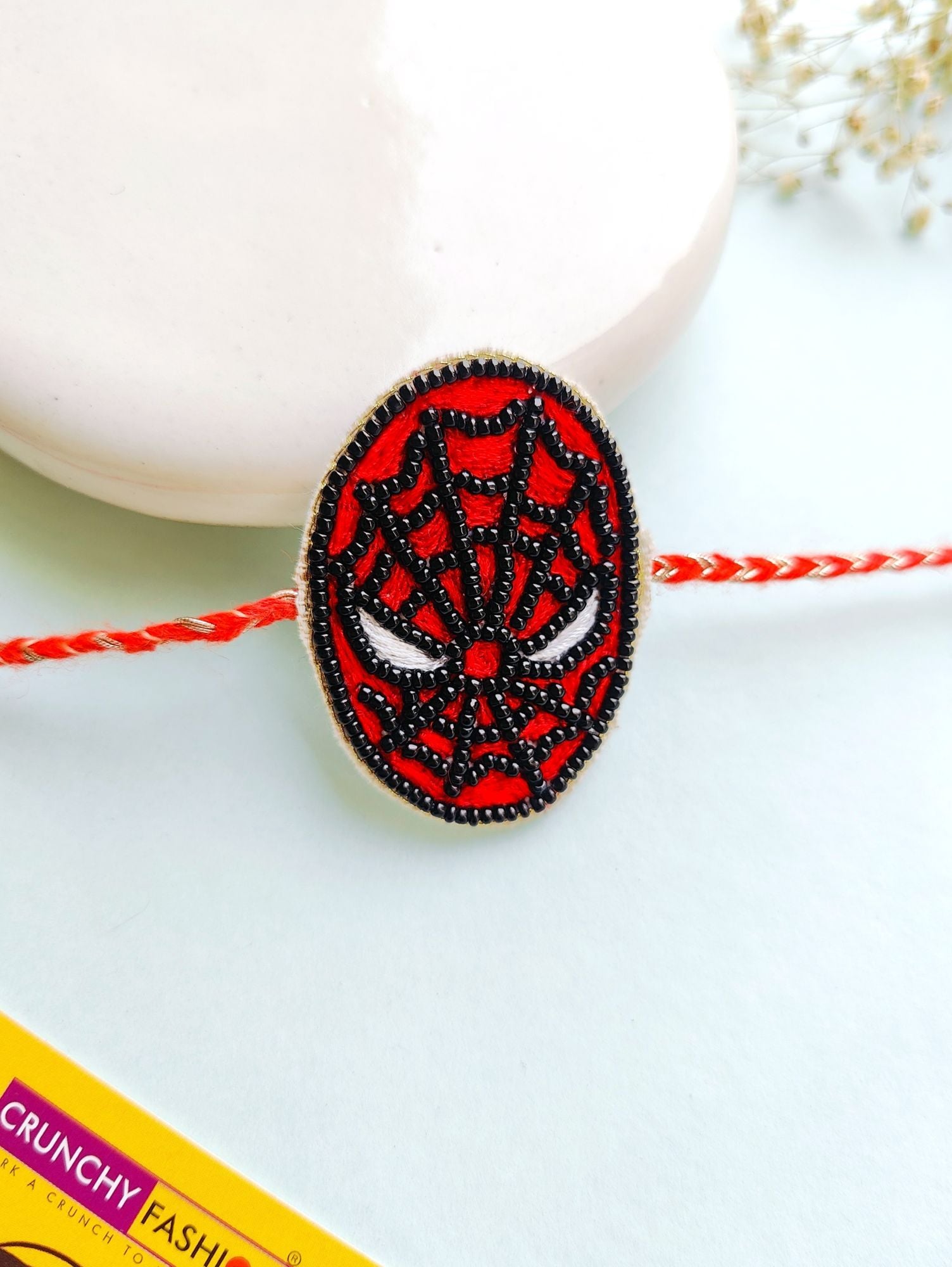 Festive Red Beaded Handmade Rakhi - Adjustable with Roli and Chawal