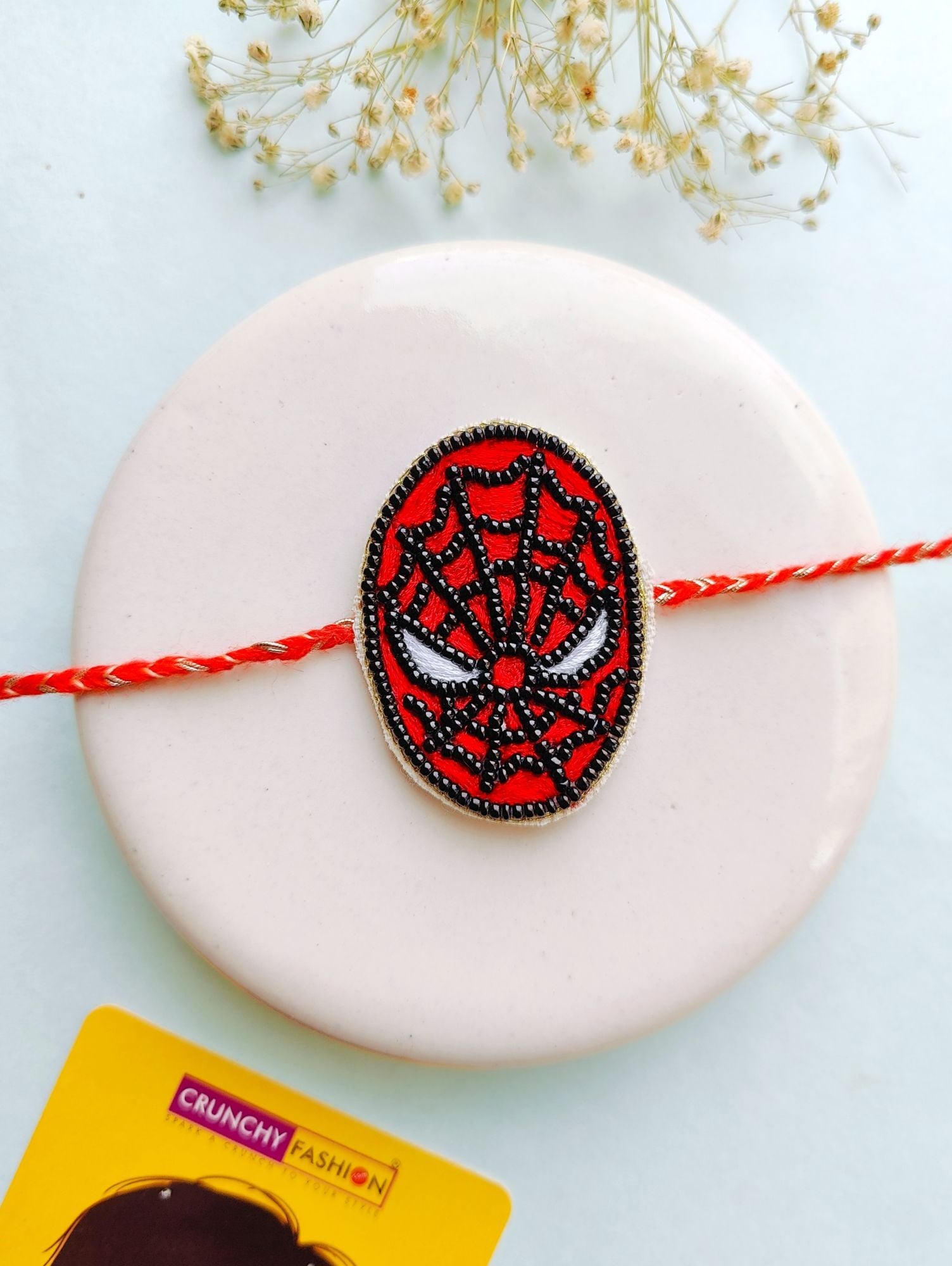 Festive Red Beaded Handmade Rakhi - Adjustable with Roli and Chawal