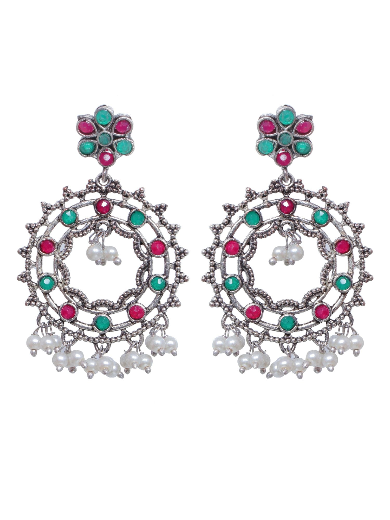 Pearl Perfection: Silver Alloy Dangler Earrings, Pink & Sea Green