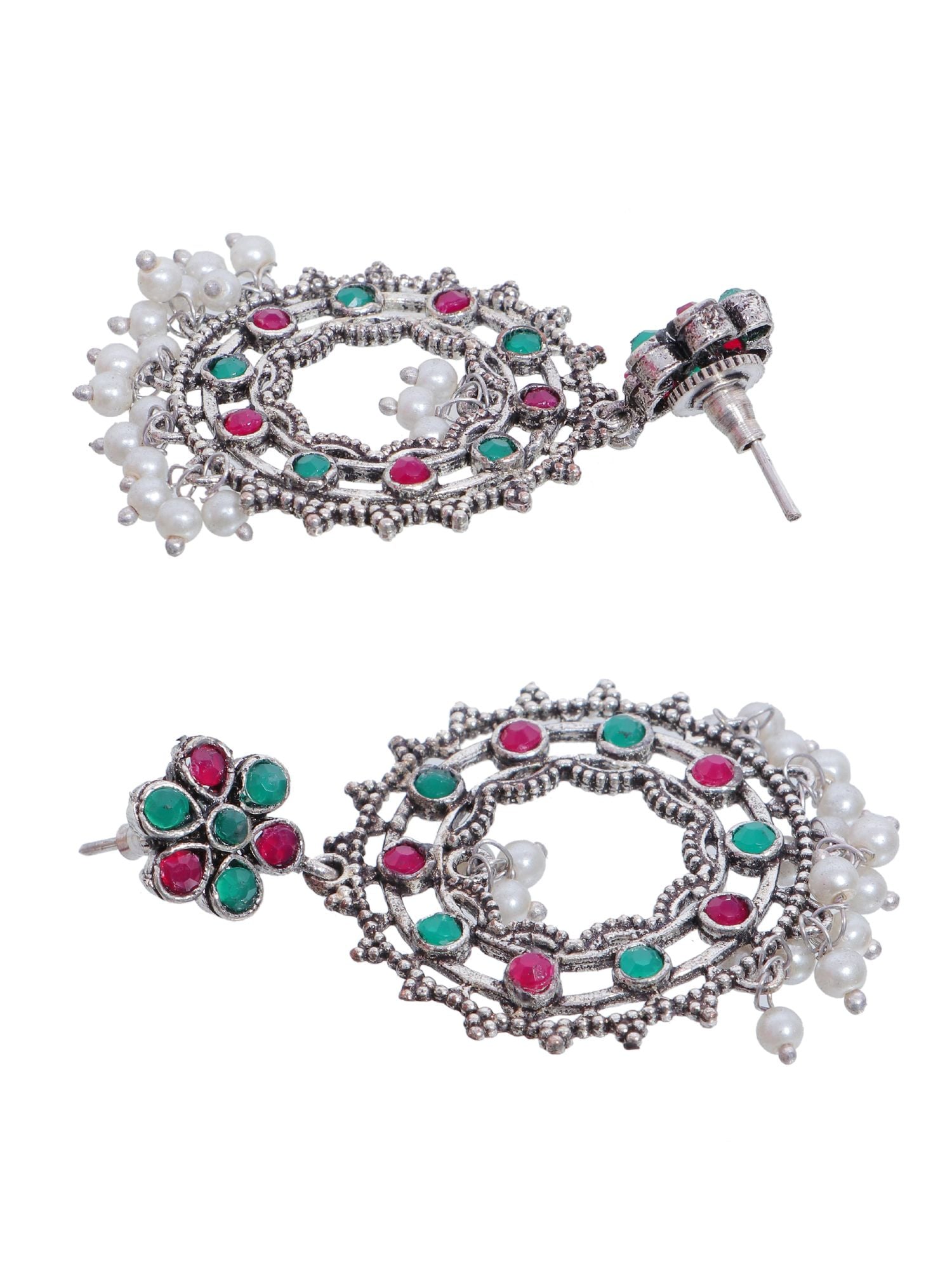 Pearl Perfection: Silver Alloy Dangler Earrings, Pink & Sea Green