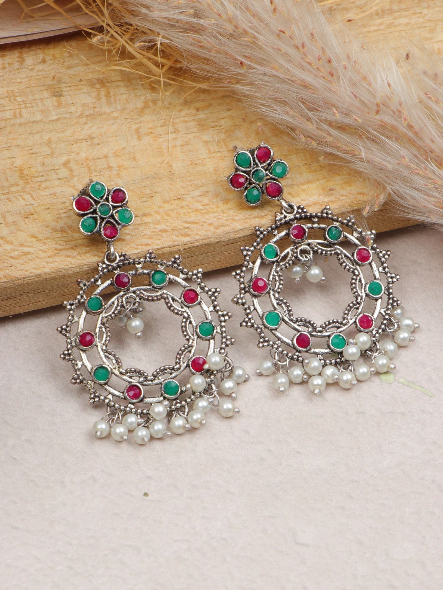 Pearl Perfection: Silver Alloy Dangler Earrings, Pink & Sea Green