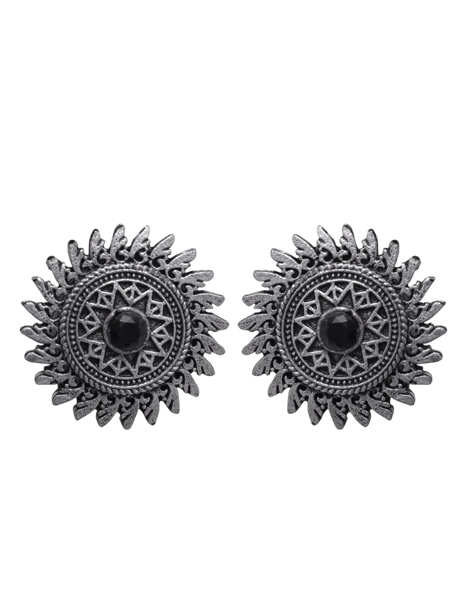 Floral Fiesta Oxidized Silver Small Stud Earrings for Girls & Women