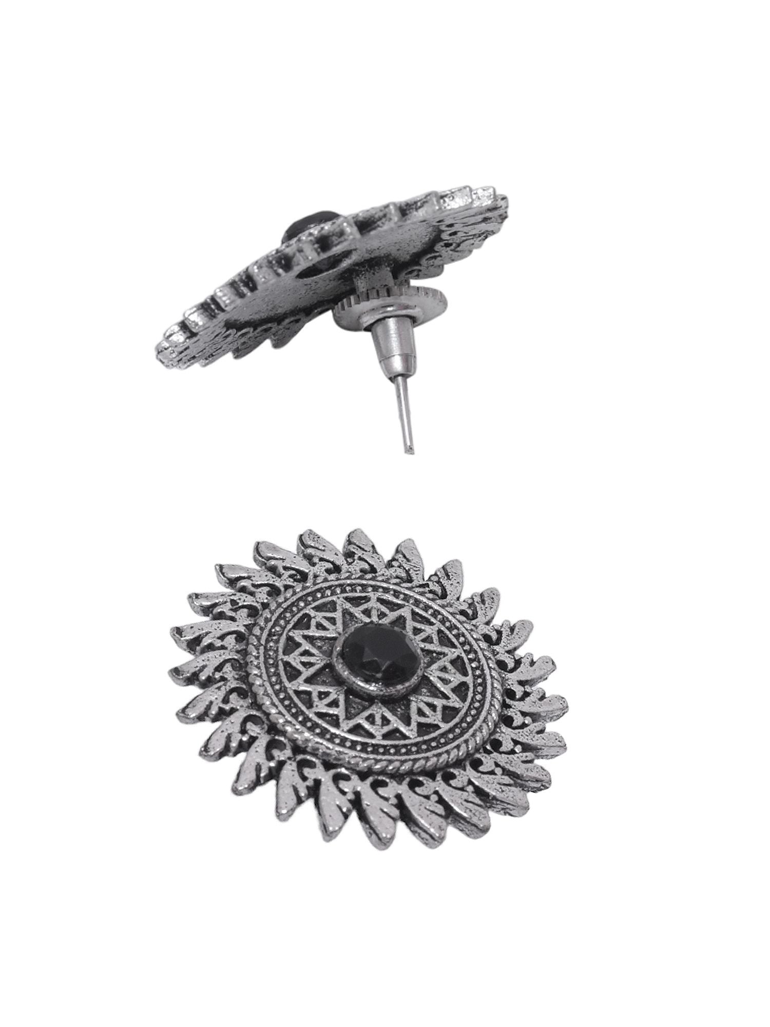Floral Fiesta Oxidized Silver Small Stud Earrings for Girls & Women
