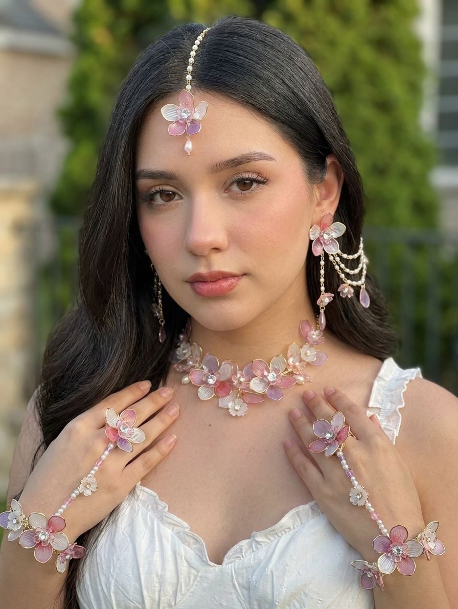 Lavender-Pink Floral: Handmade Acrylic Carnival Jewelry for Brides