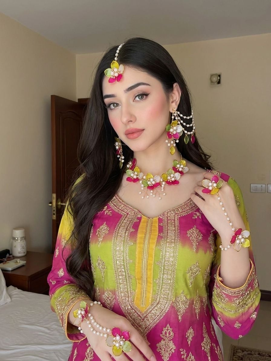 Powder Blue Floral Haldi Bridal Jewellery Set