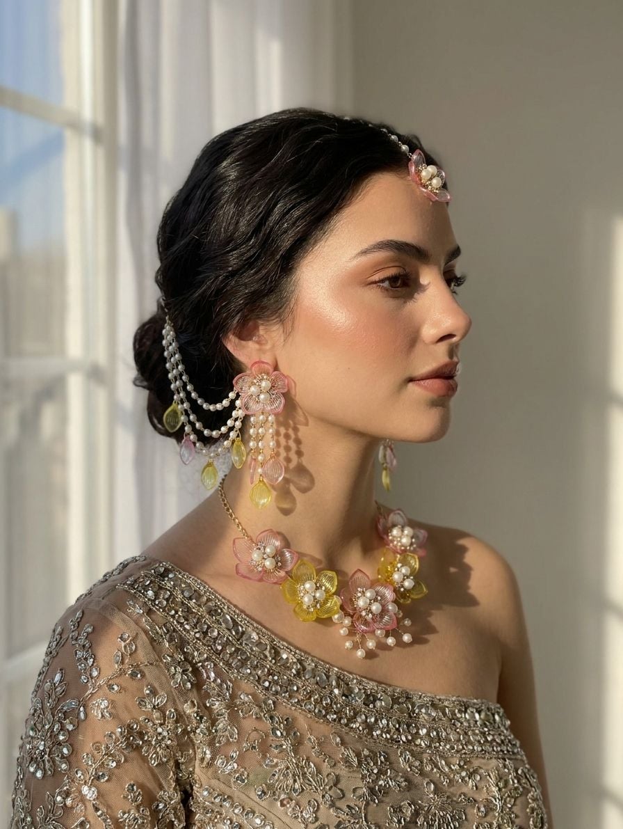 Sun-Kissed Yellow Floral Haldi Carnival Jewelry Set for Brides