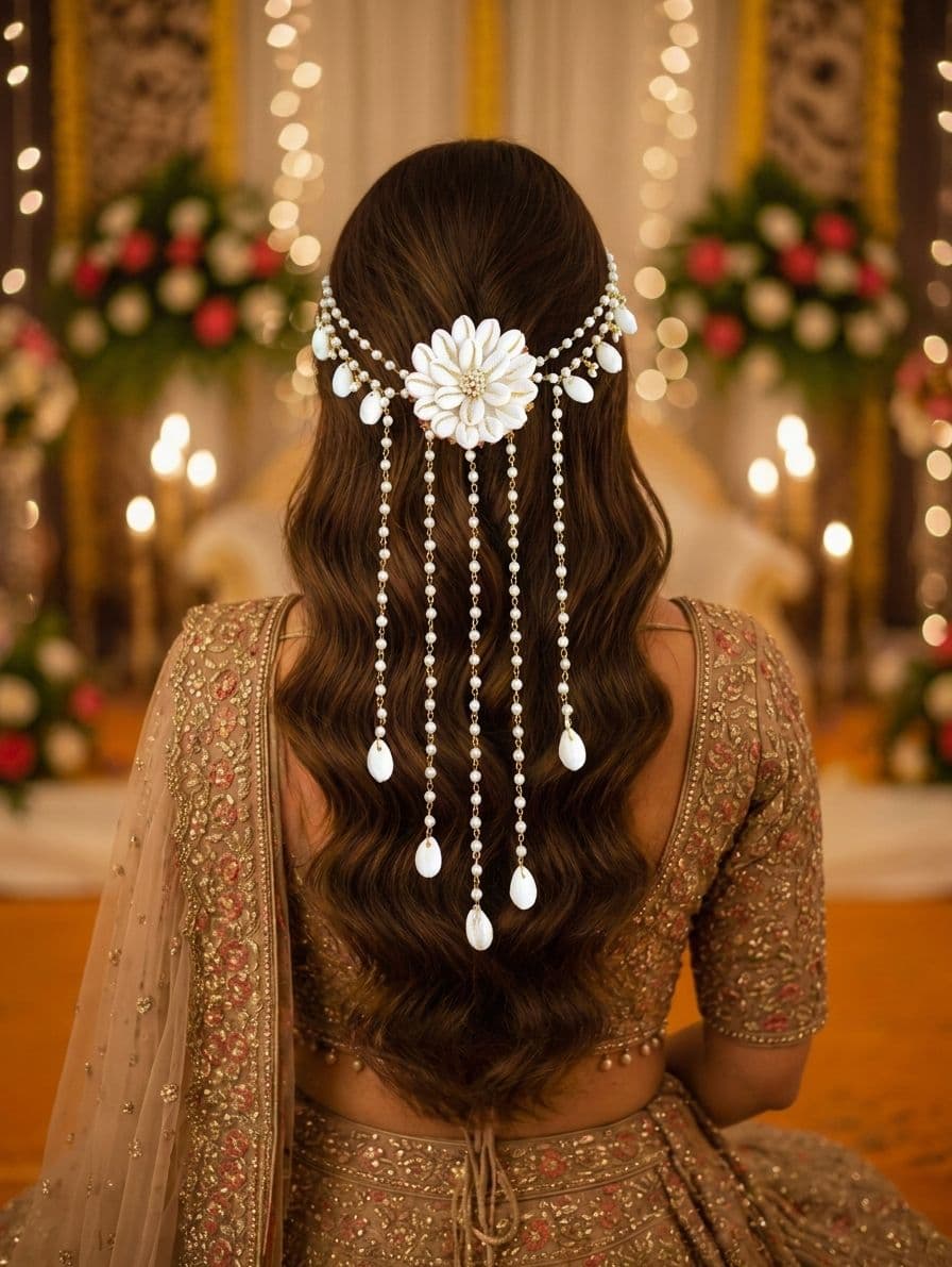Ivory Sea Shell Flower Hair Clips for Haldi & Wedding