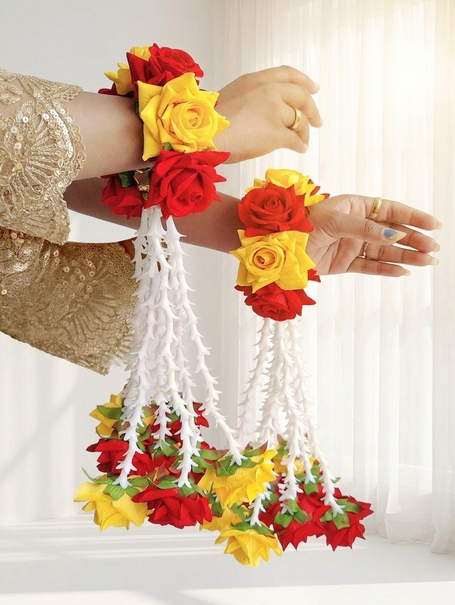 Floral Haldi Bridal Bangles Kalira Set Red Yellow