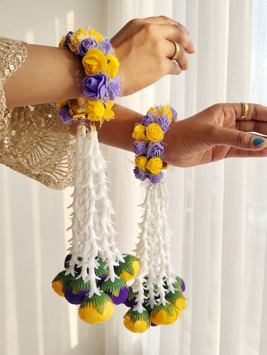 Delicate Purple Floral Design Haldi Bridal Bangles For Women and Girls