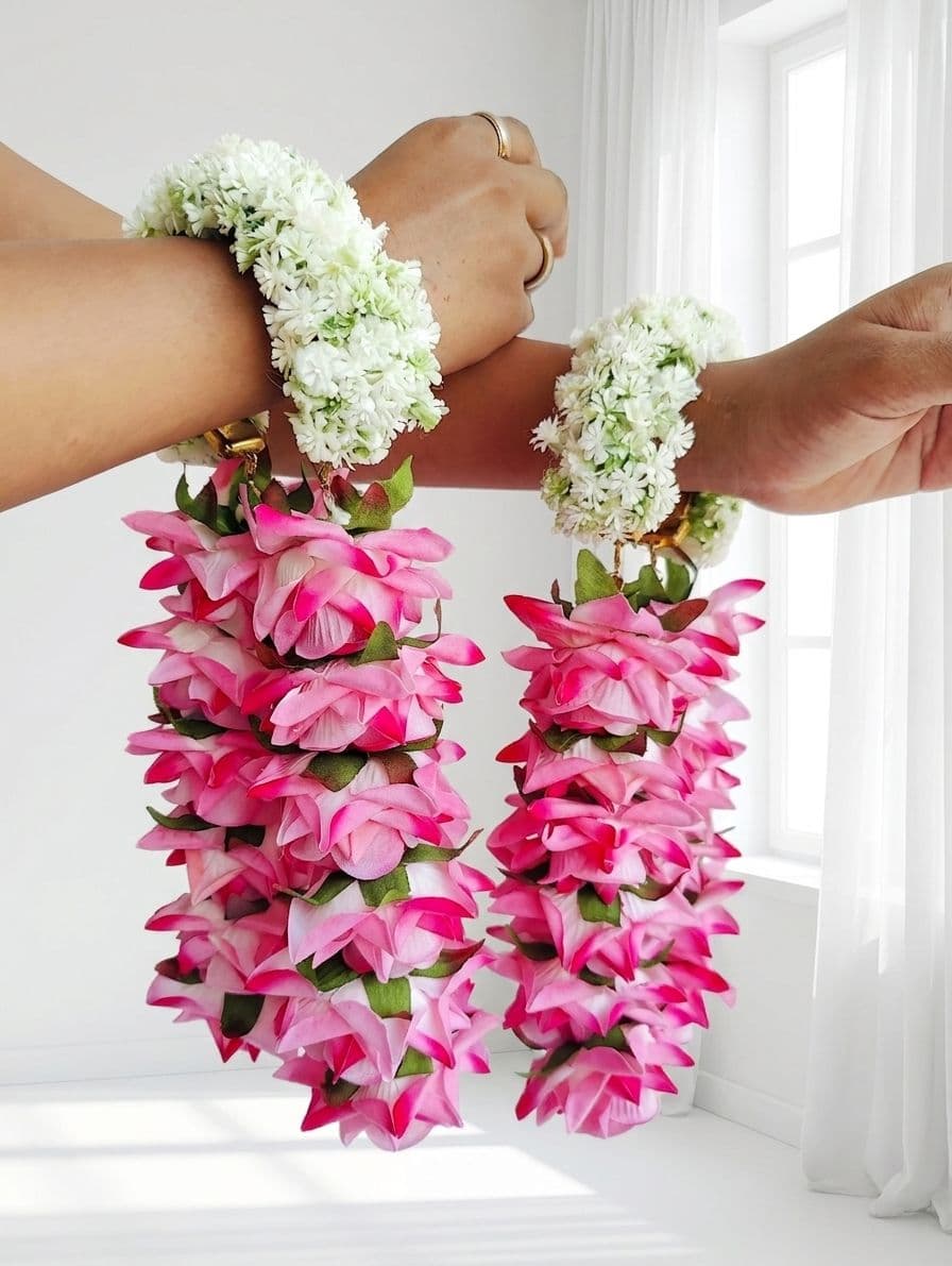 Floral Fantasy Bridal: Pink-White Roses Kaliras for Summer Weddings
