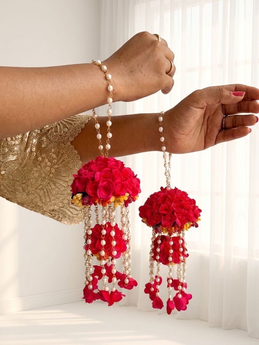 Hot Pink-Yellow Floral Kaleere for Haldi, Mehndi, Weddings