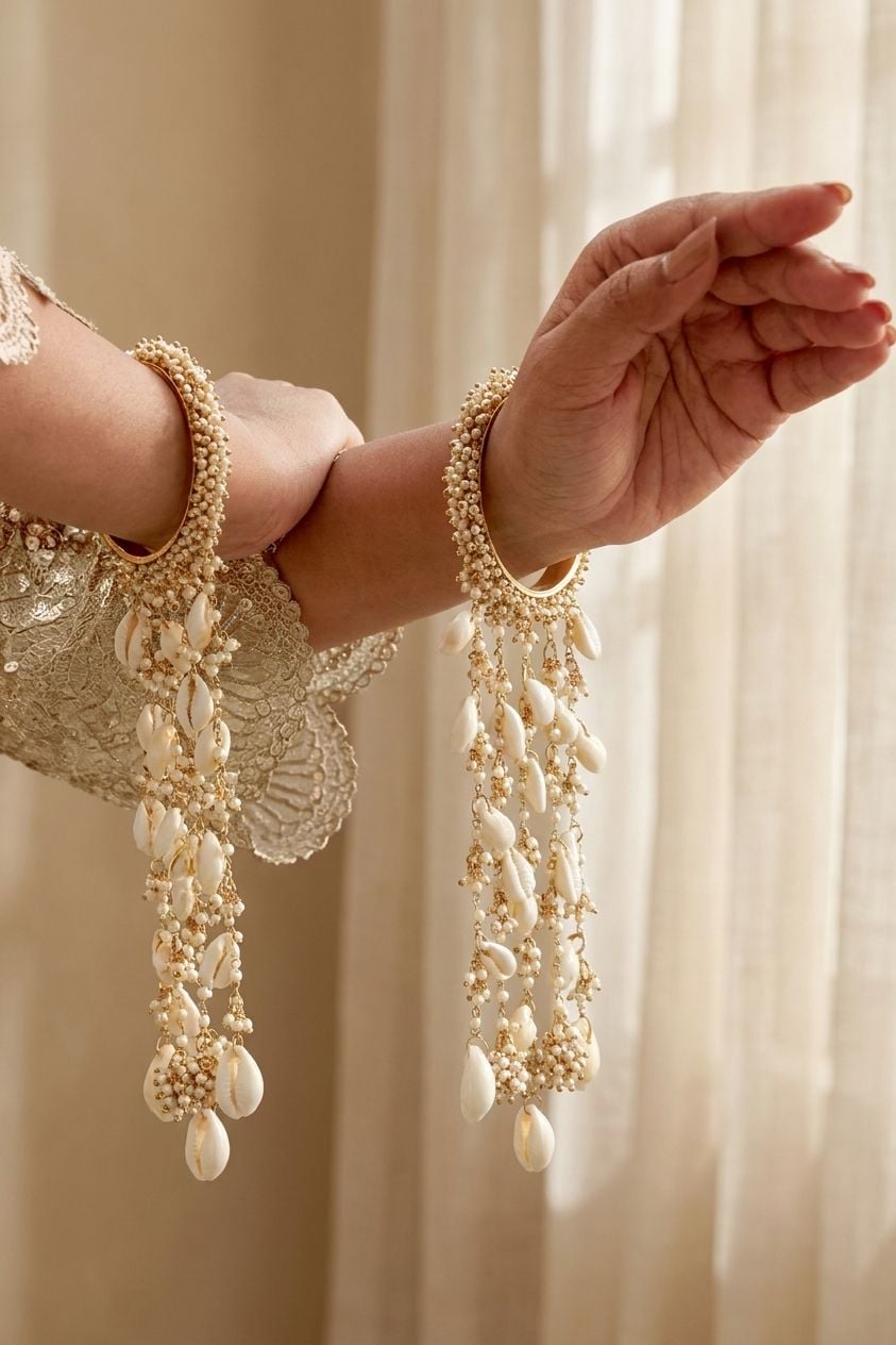 Gold & White Pearl Kaleere – Bridal Kalira for Haldi, Mehendi, Wedding